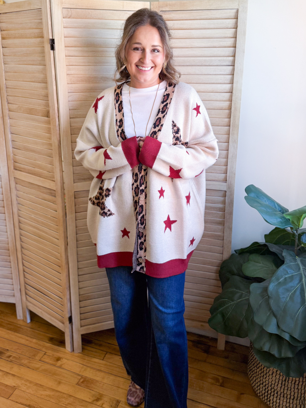 Leopard Star Button Down Cardigan
