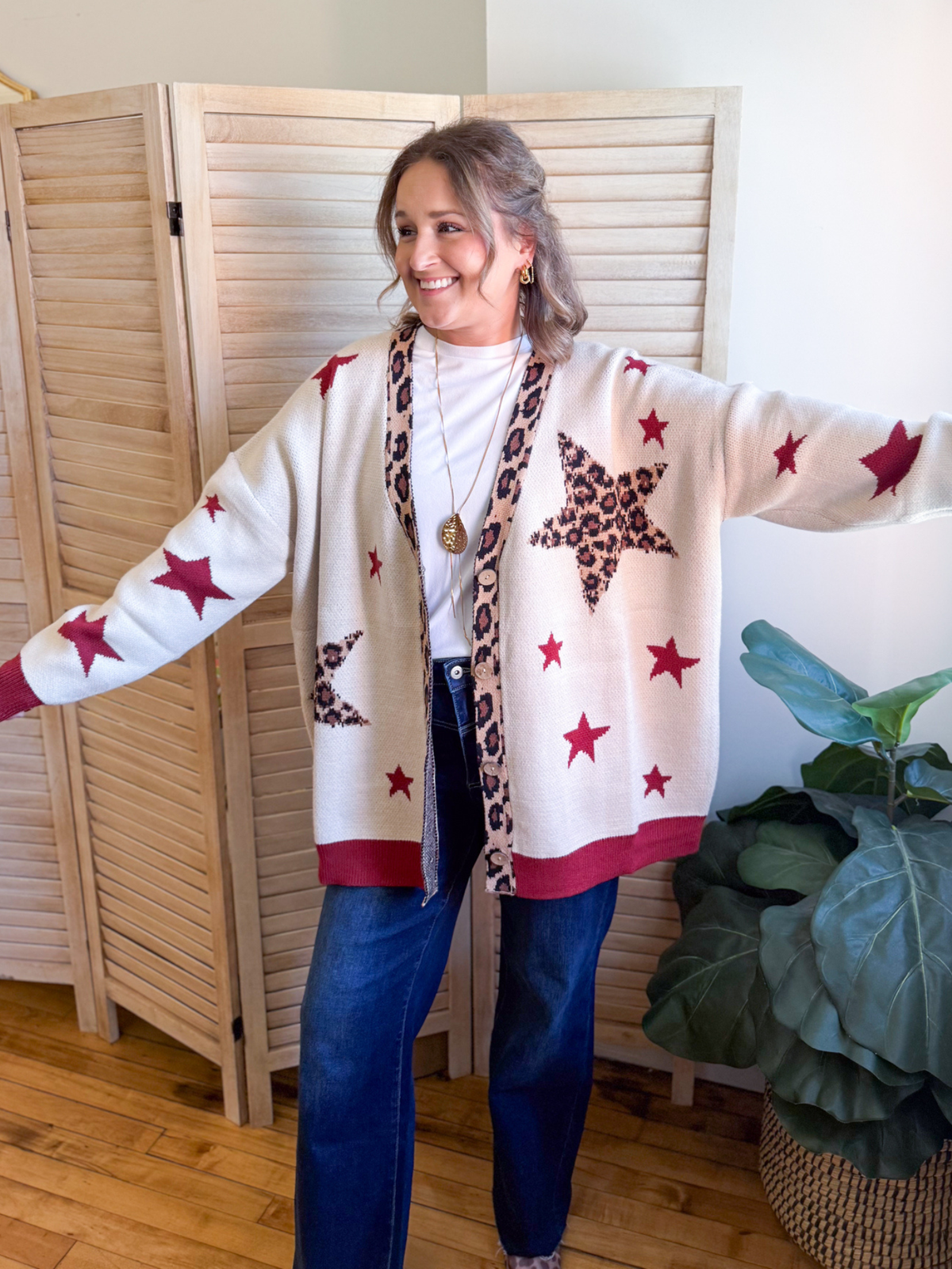 Leopard Star Button Down Cardigan