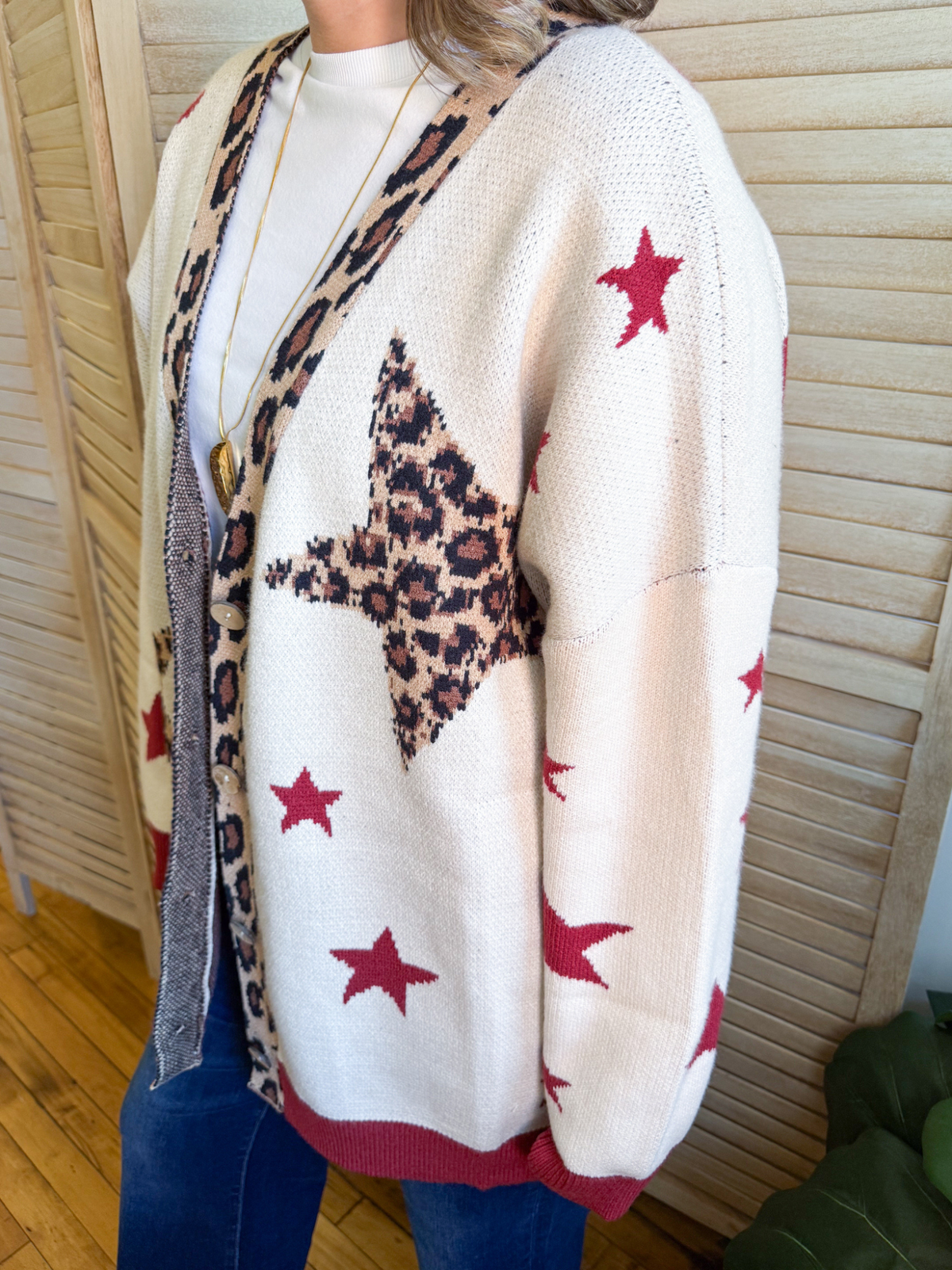 Leopard Star Button Down Cardigan