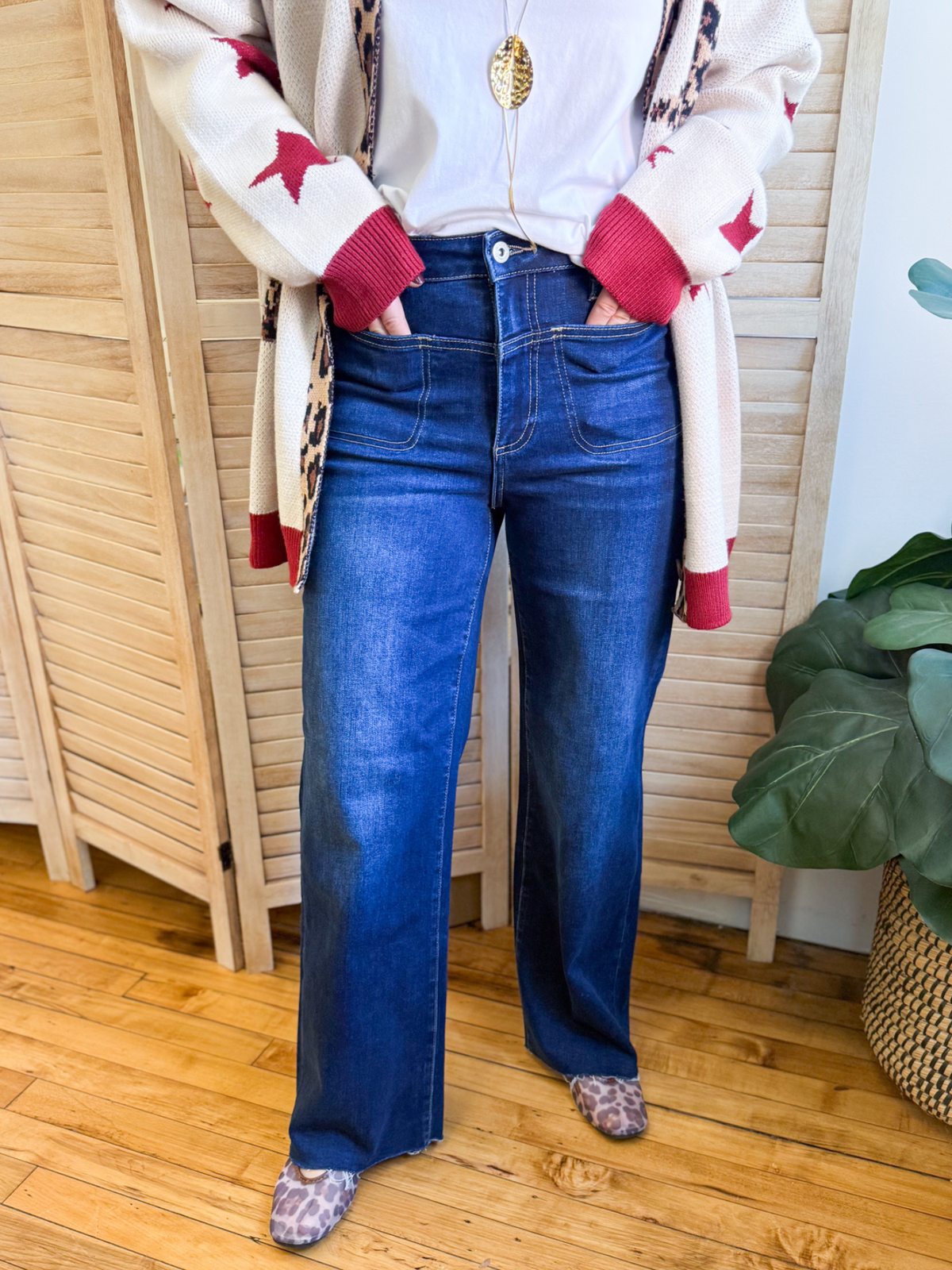 High Rise Wide Leg Raw Hem Jeans