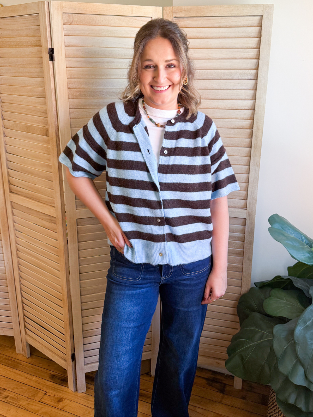 Bowen Striped Short Sleeve Cardigan