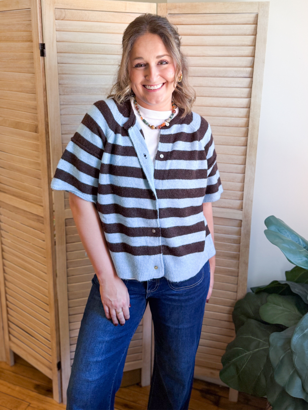 Bowen Striped Short Sleeve Cardigan