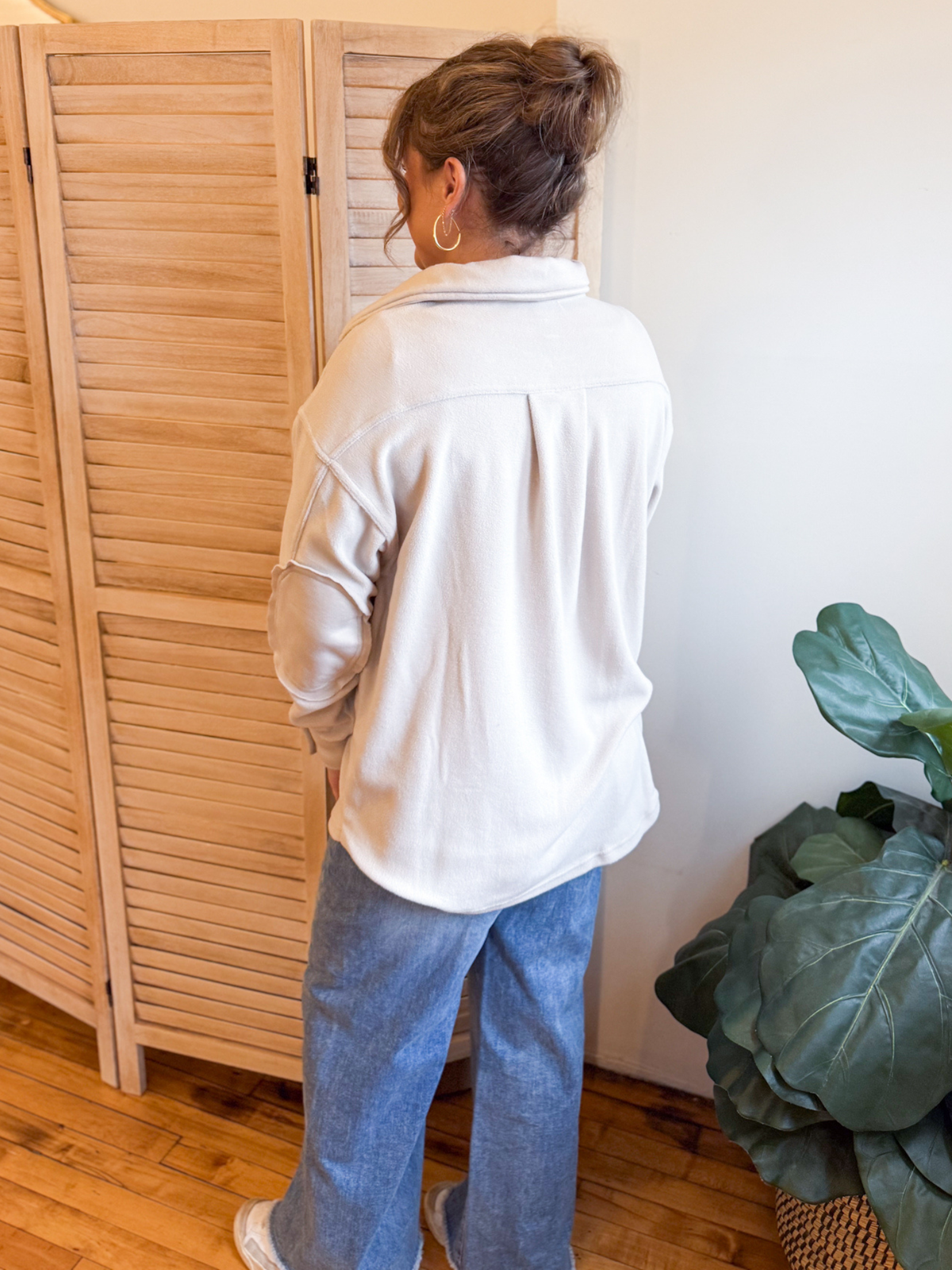 Oversized Basic Fleece Shacket - Sand Beige