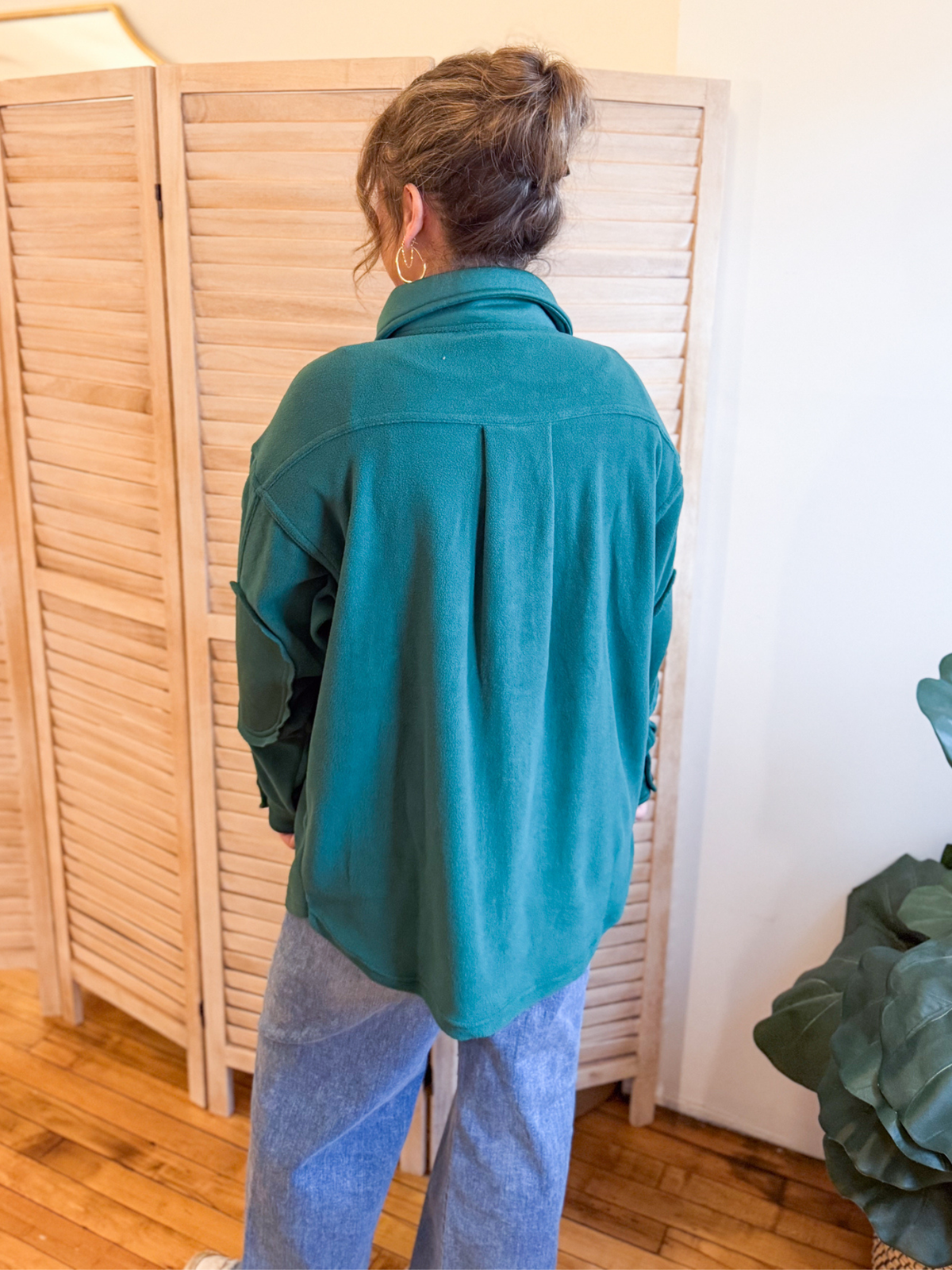 Oversized Basic Fleece Shacket - Hunter Green