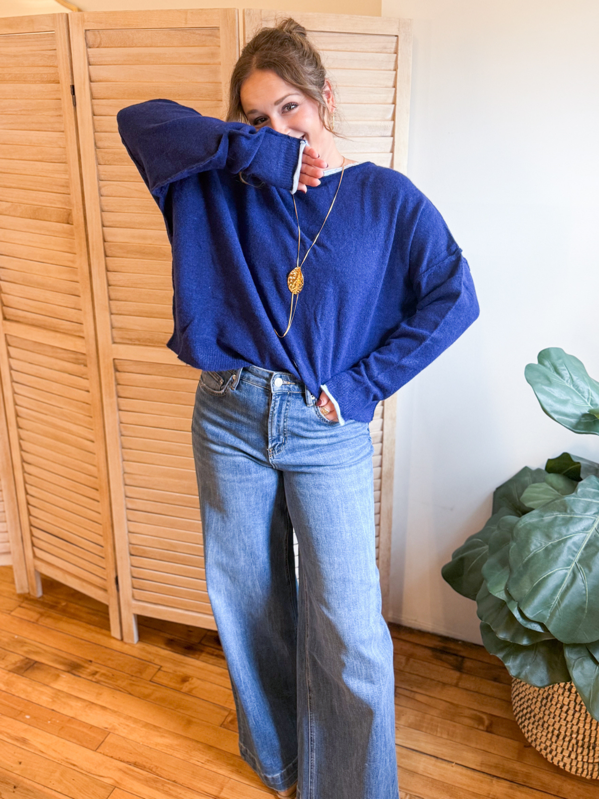 Max Boat Neck Contrast Sweater - Navy