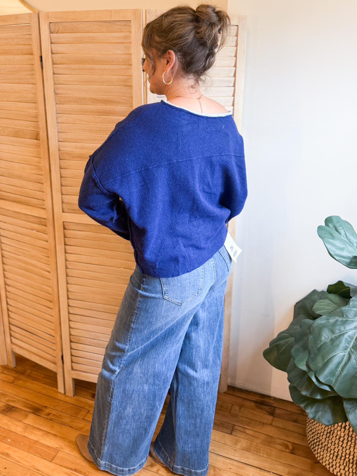 Max Boat Neck Contrast Sweater - Navy