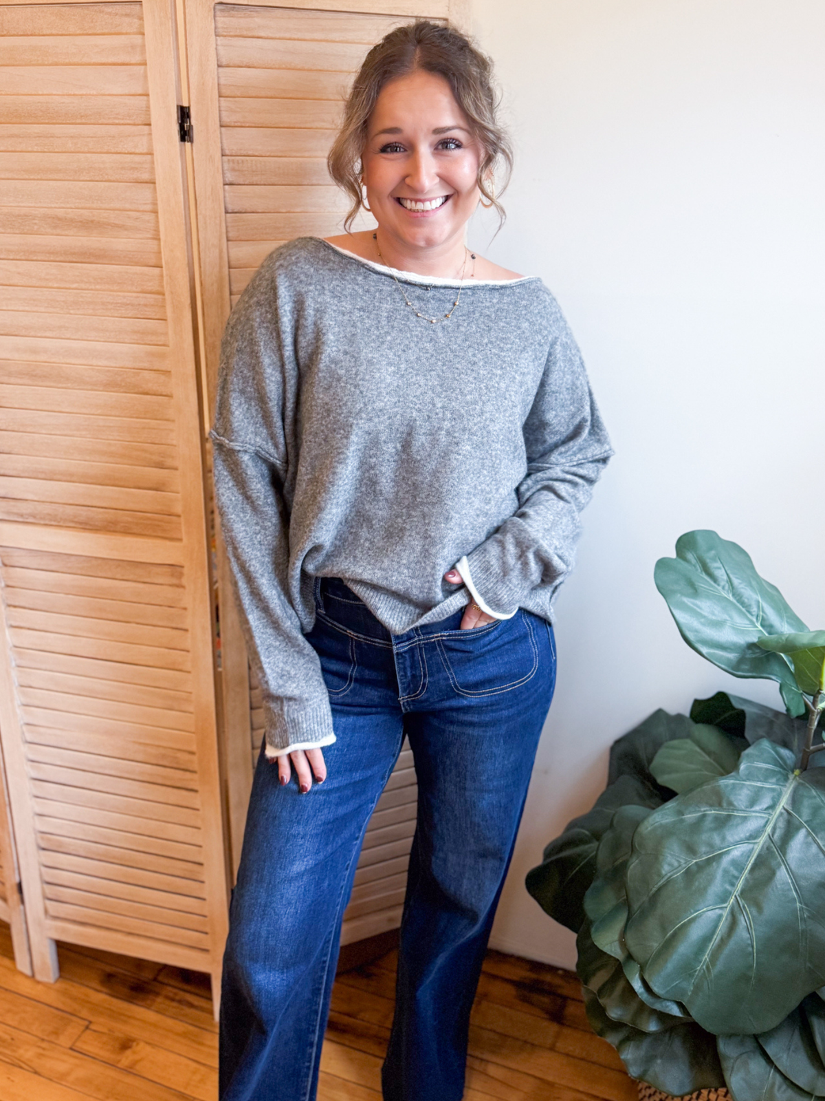 Max Boat Neck Contrast Sweater - Charcoal