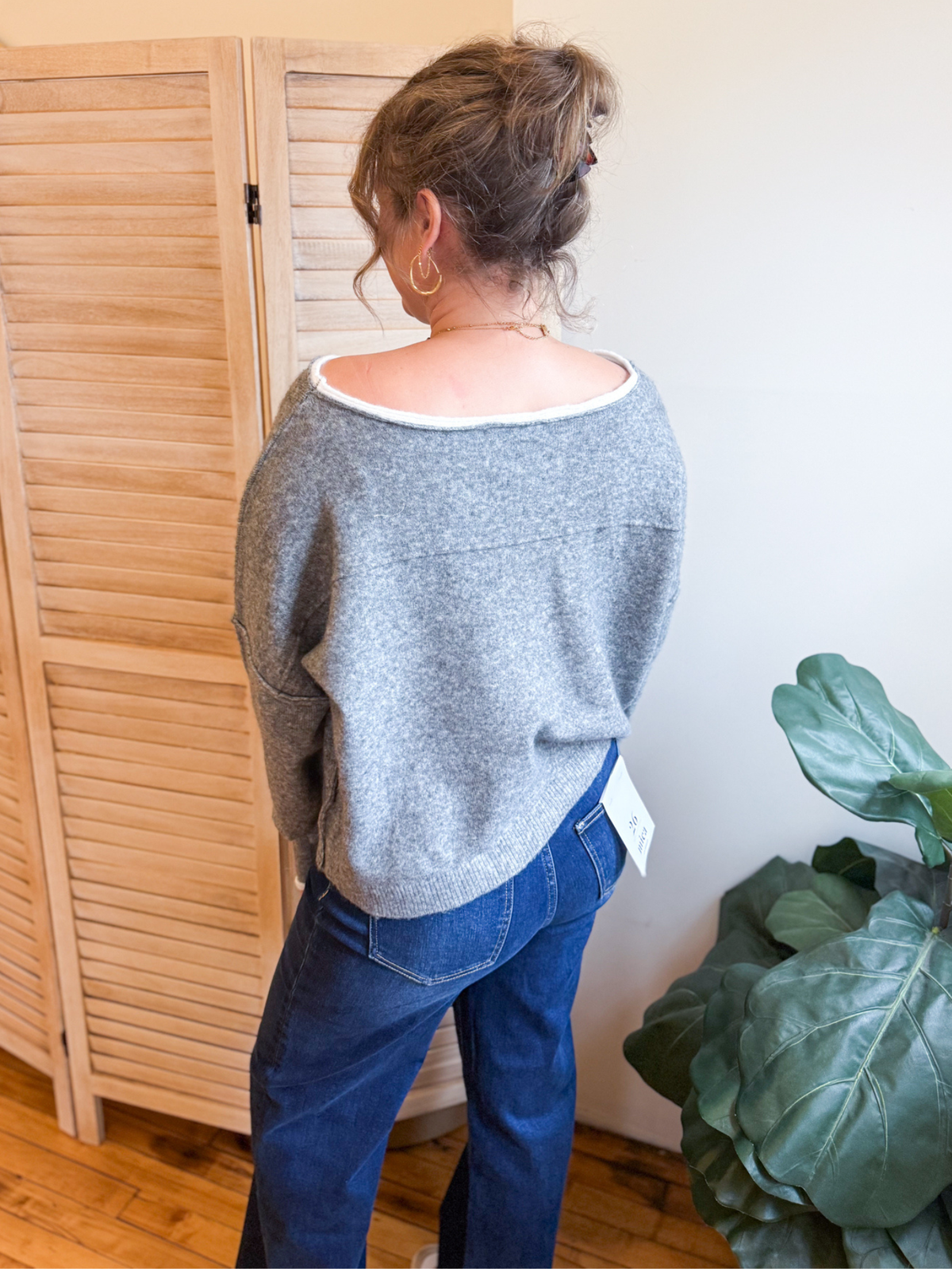 Max Boat Neck Contrast Sweater - Charcoal