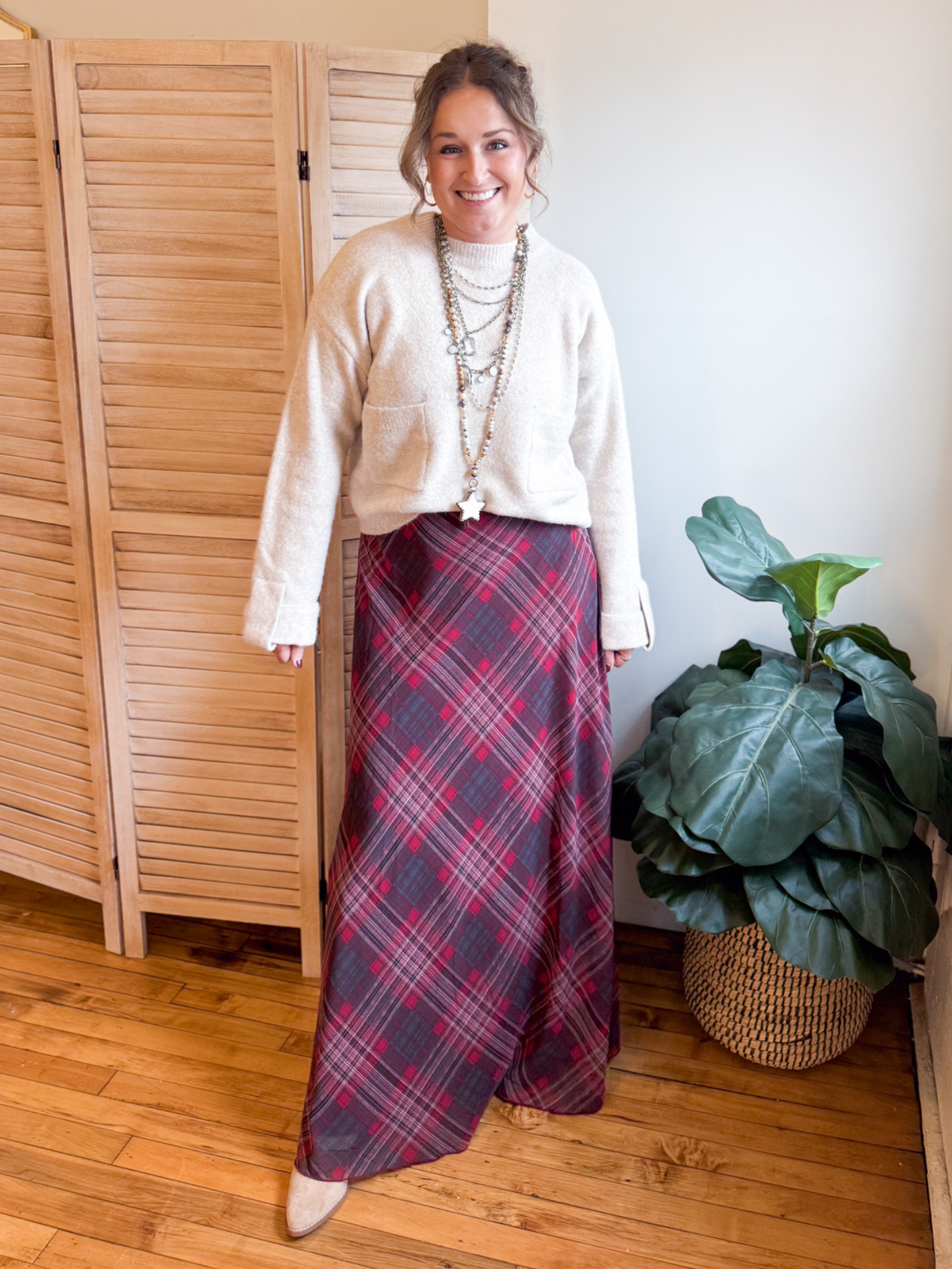 Chiffon Plaid A-Line Maxi Skirt