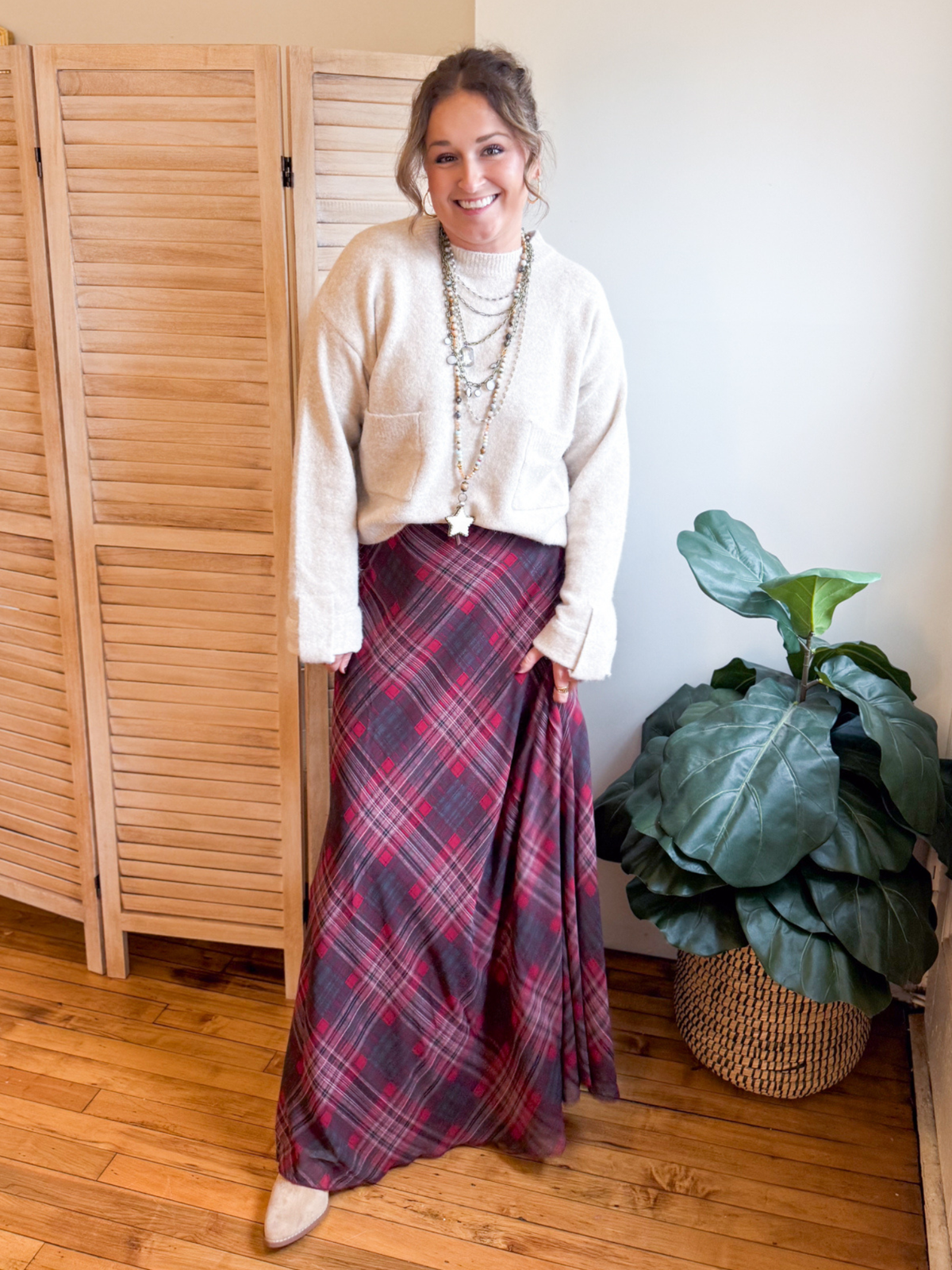 Chiffon Plaid A-Line Maxi Skirt