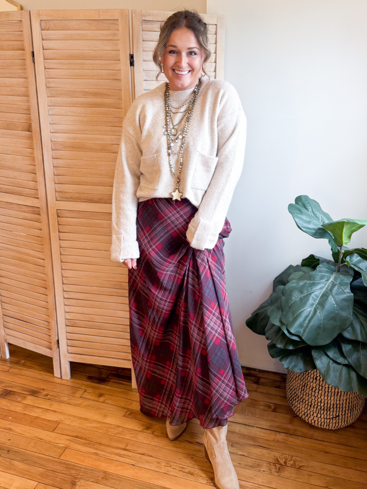 Chiffon Plaid A-Line Maxi Skirt