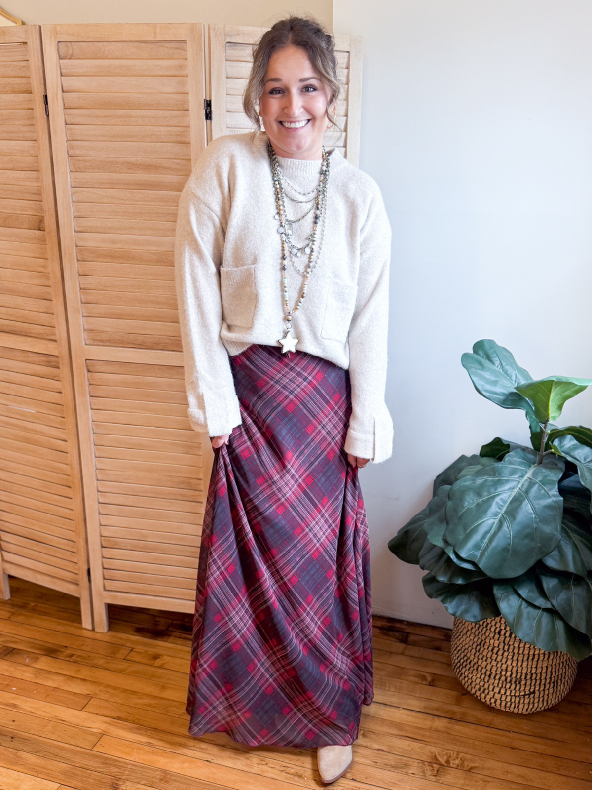 Chiffon Plaid A-Line Maxi Skirt