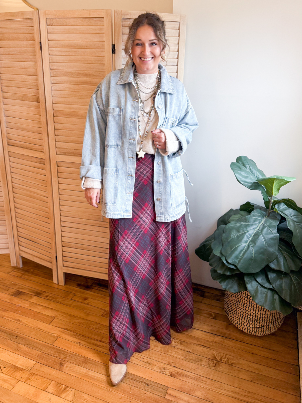 Chiffon Plaid A-Line Maxi Skirt