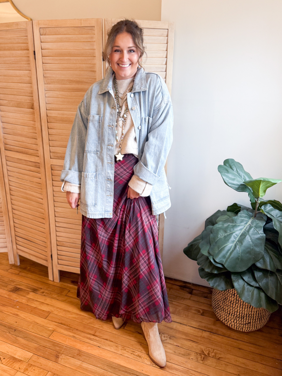 Chiffon Plaid A-Line Maxi Skirt