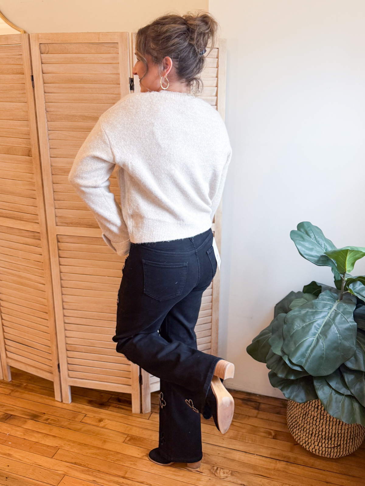 High Rise Wide Leg Flower Cutout Jeans