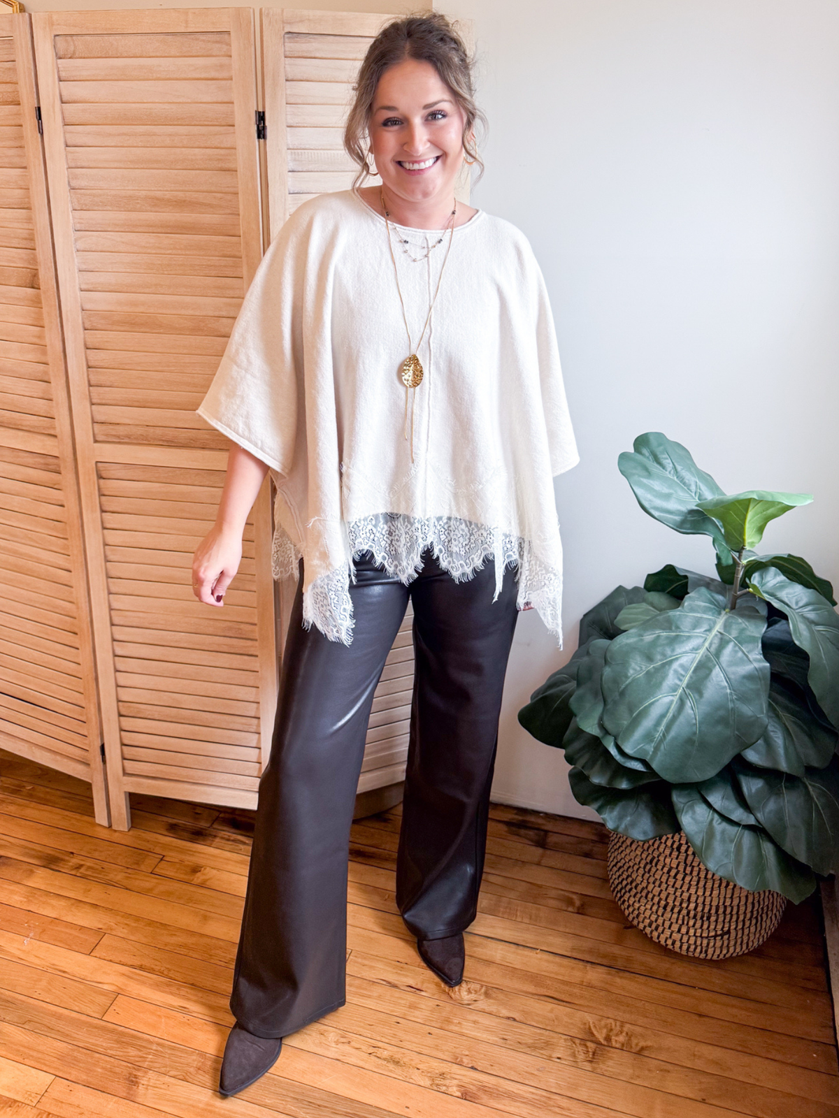 Nova Lace Trim Knit Poncho - The Collective Rose