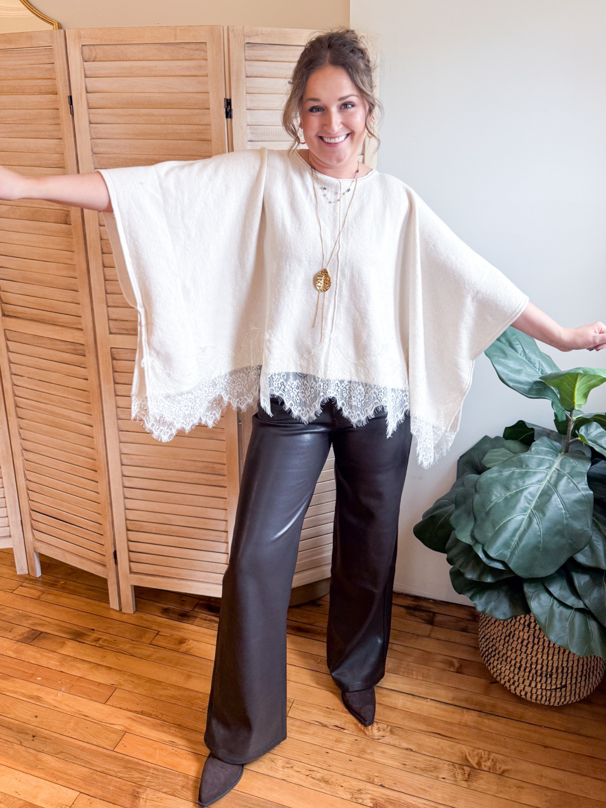 Nova Lace Trim Knit Poncho