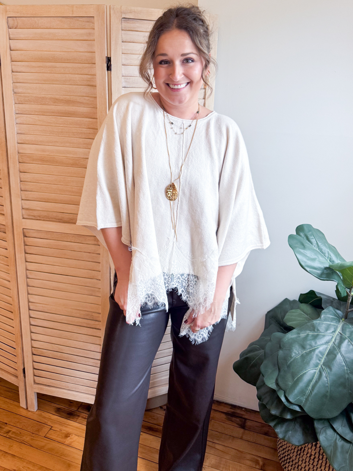 Nova Lace Trim Knit Poncho