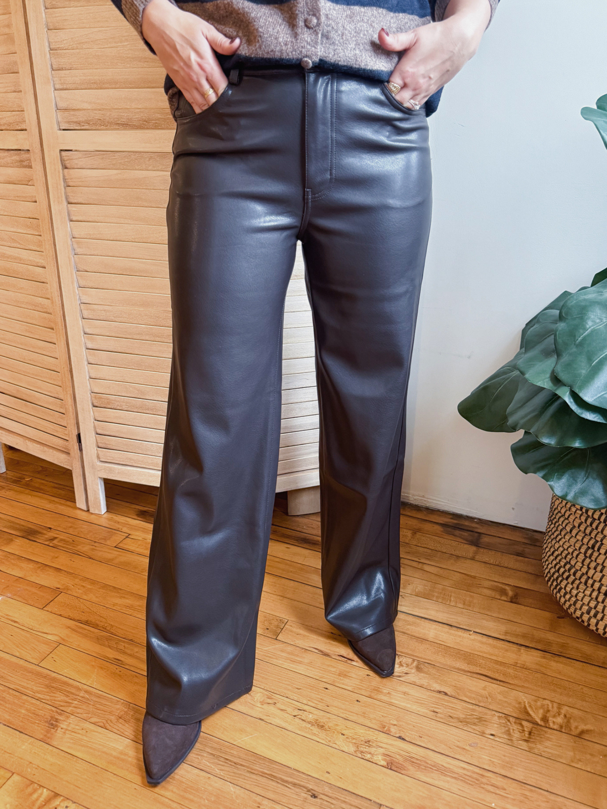 High Rise Wide Leg Faux Leather Pants
