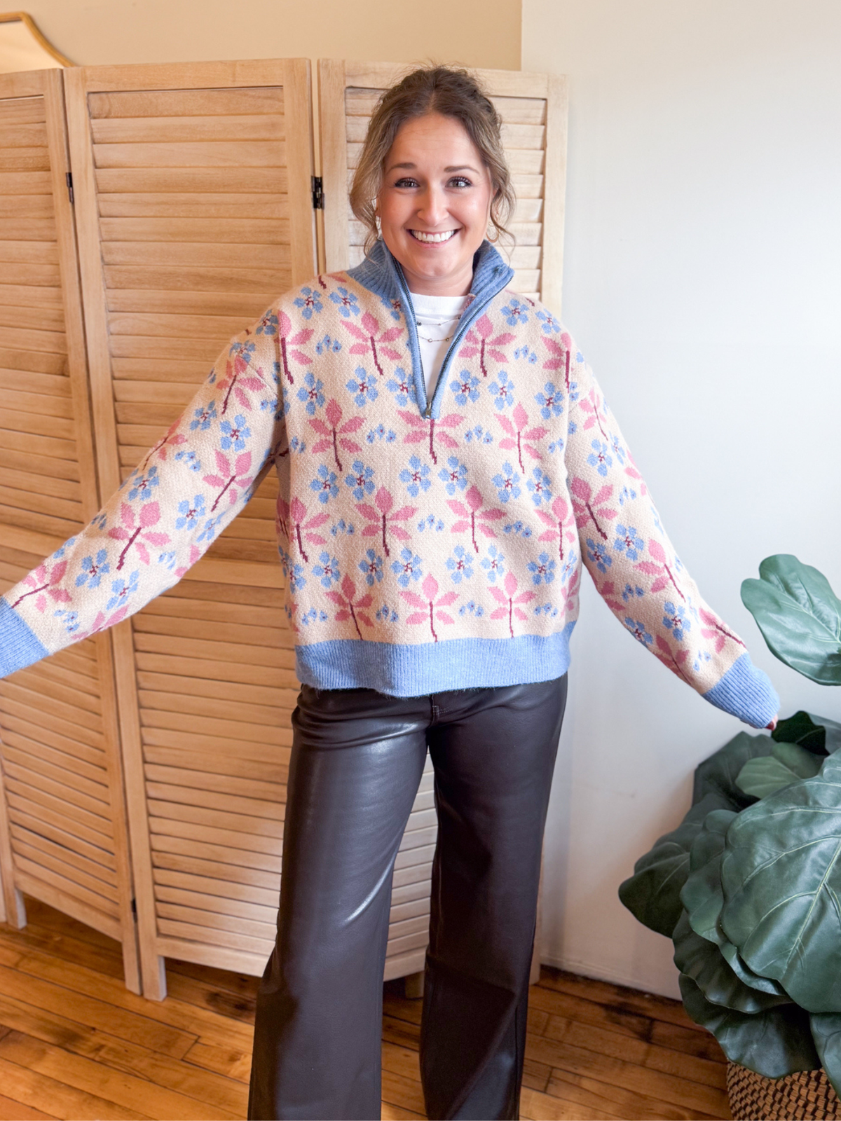 Allie Floral Half Zip Sweater