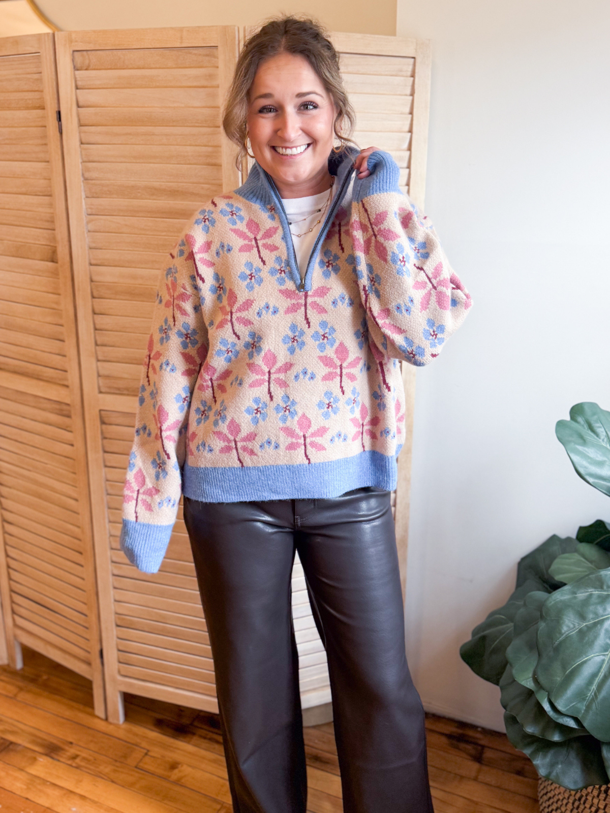 Allie Floral Half Zip Sweater
