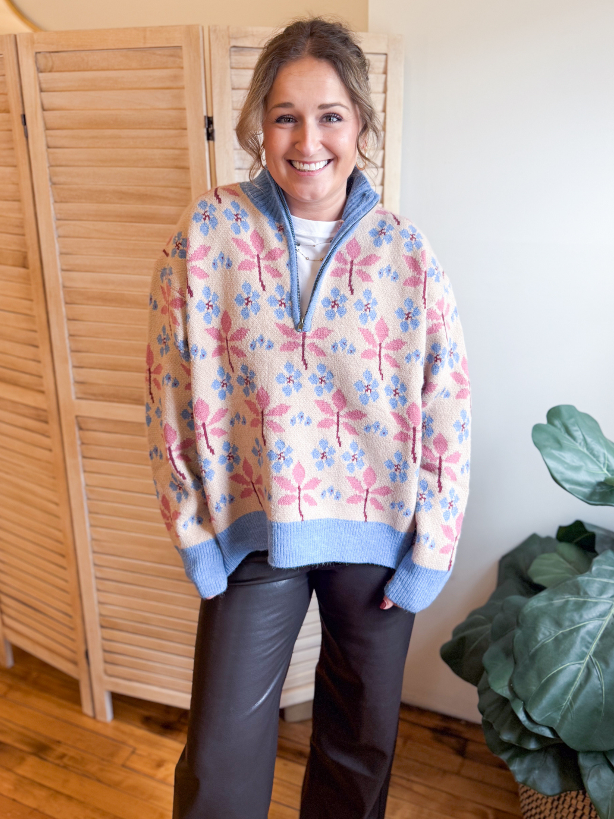 Allie Floral Half Zip Sweater