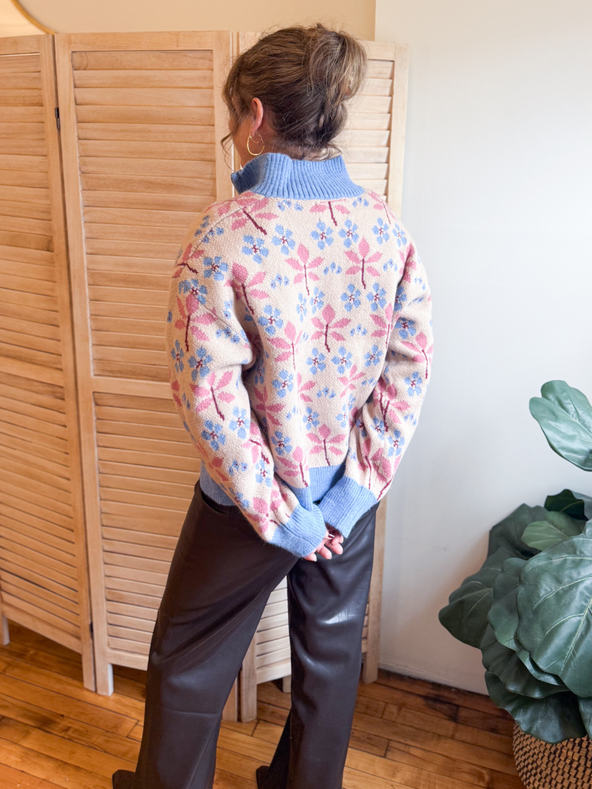 Allie Floral Half Zip Sweater