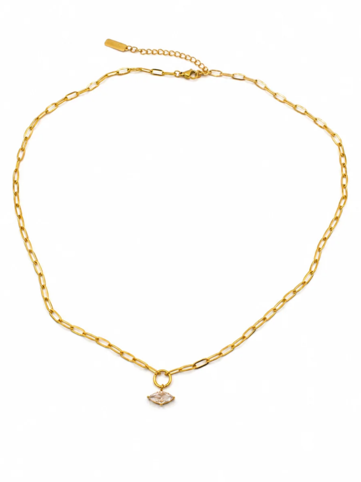 CZ Drop Charm Gold Chain Necklace