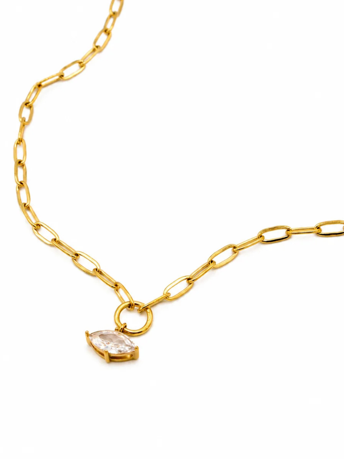 CZ Drop Charm Gold Chain Necklace