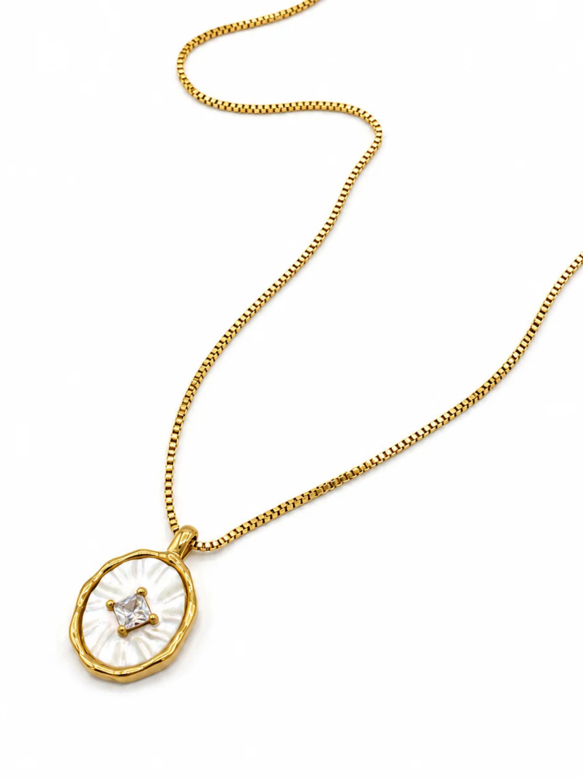 Shell & CZ Amulet Gold Necklace