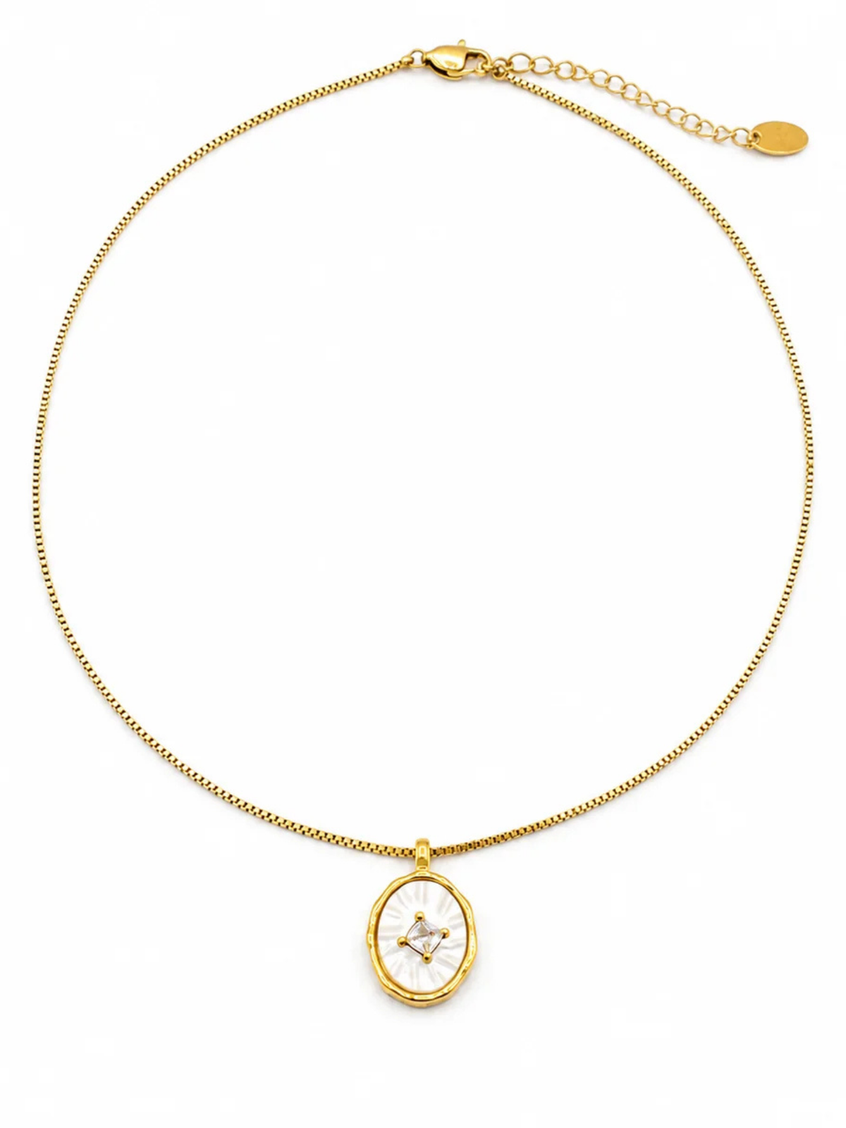 Shell & CZ Amulet Gold Necklace