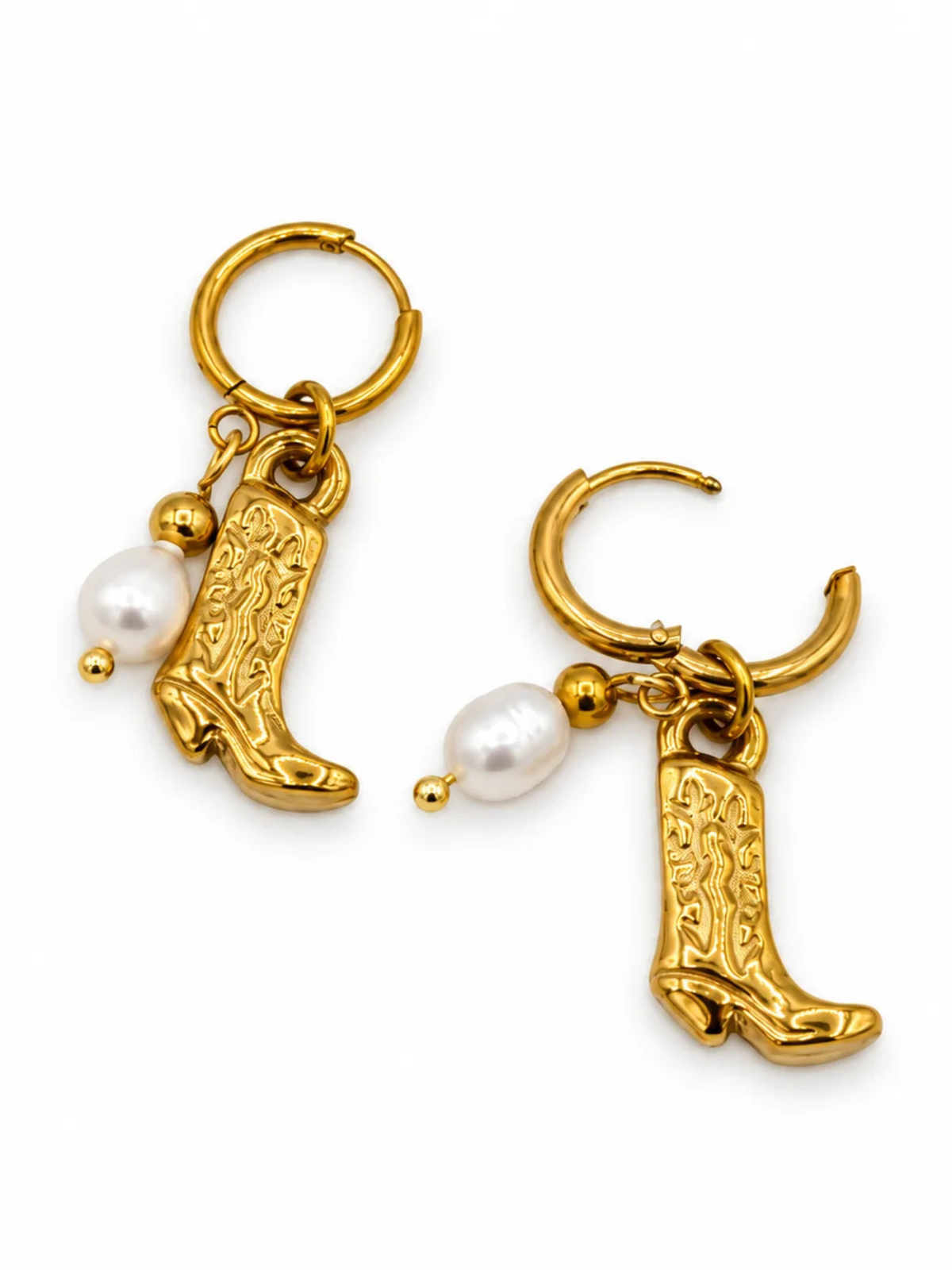 Cowboy Boot & Pearl Dangle Earrings