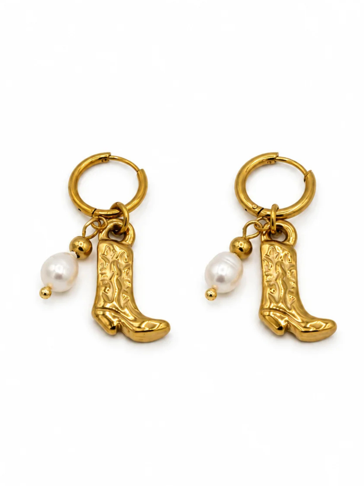 Cowboy Boot & Pearl Dangle Earrings
