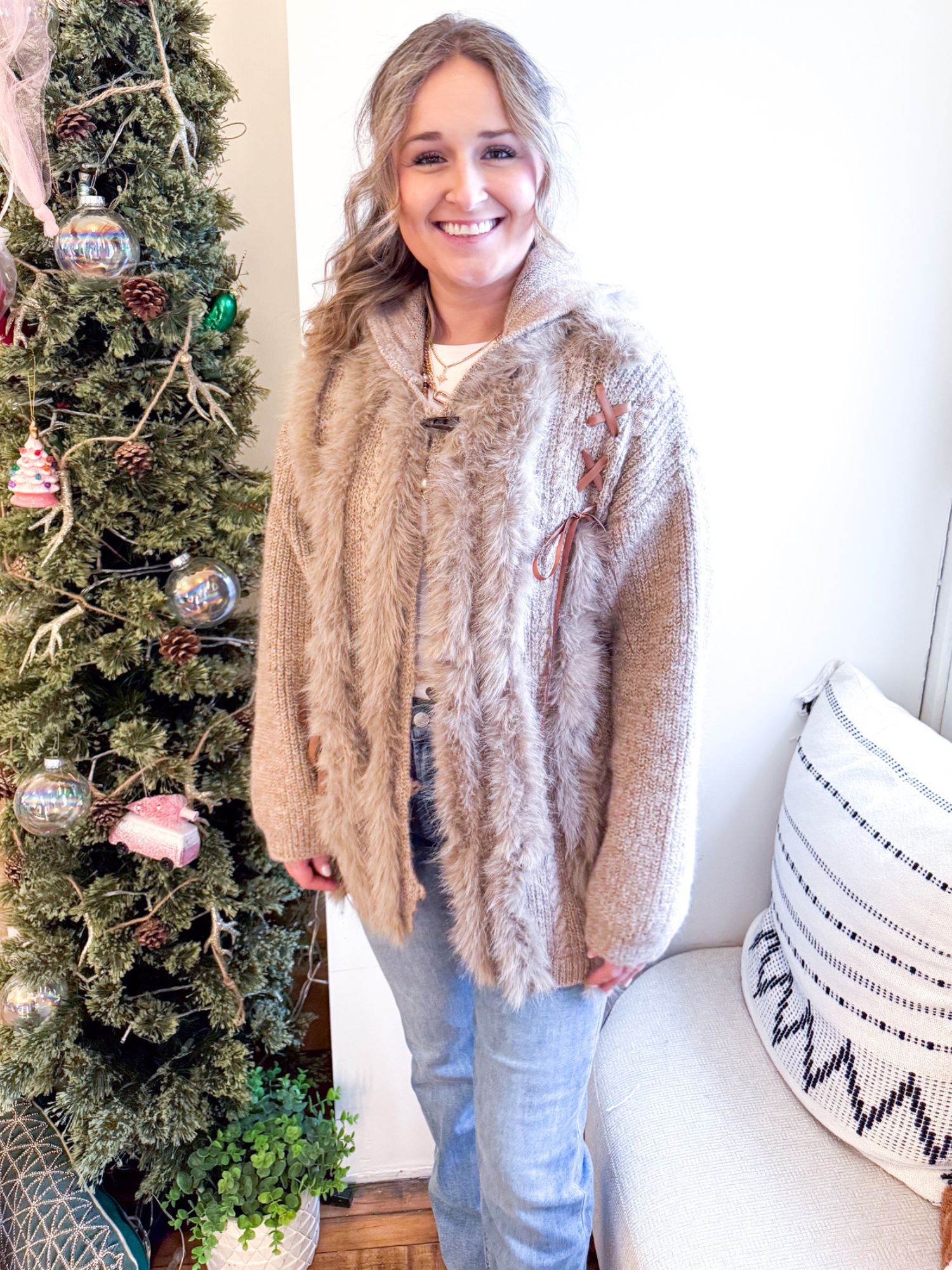 Kimberly Faux Fur Hooded Cardigan
