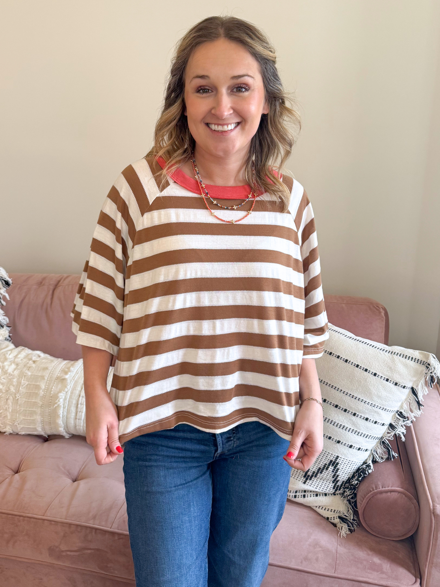 Ella Oversized Striped Tee - Mocha - The Collective Rose