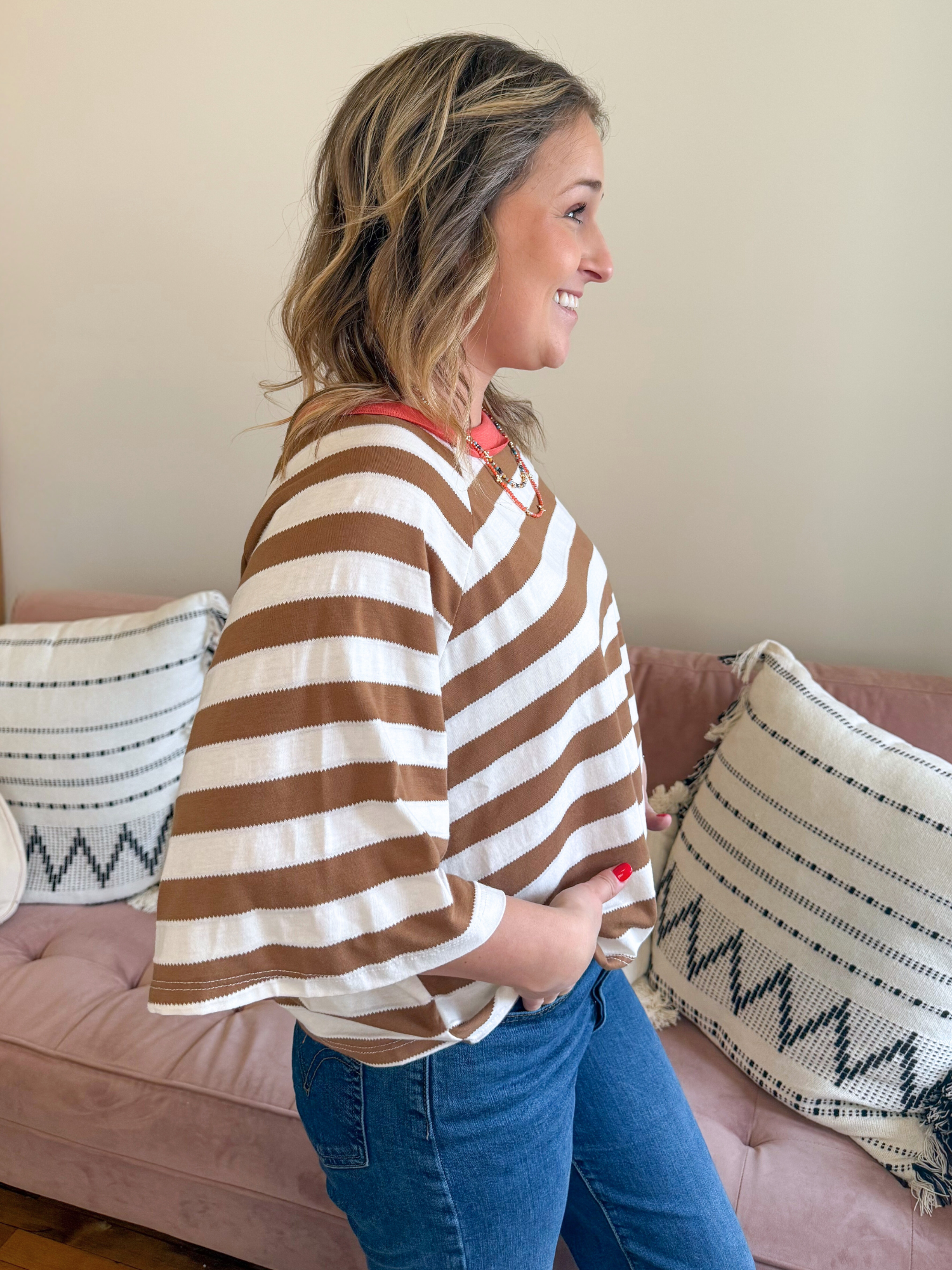 Ella Oversized Striped Tee - Mocha - The Collective Rose