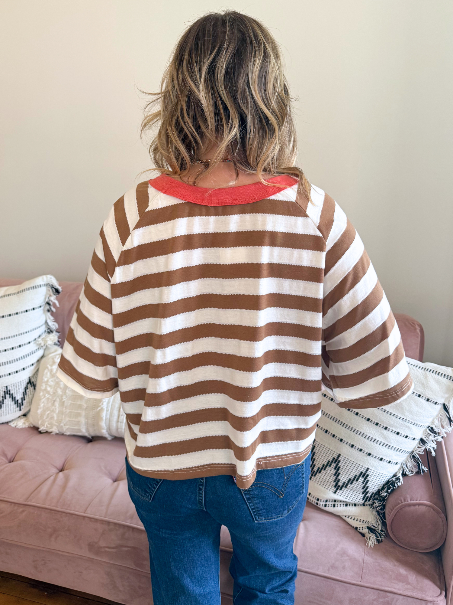 Ella Oversized Striped Tee - Mocha - The Collective Rose