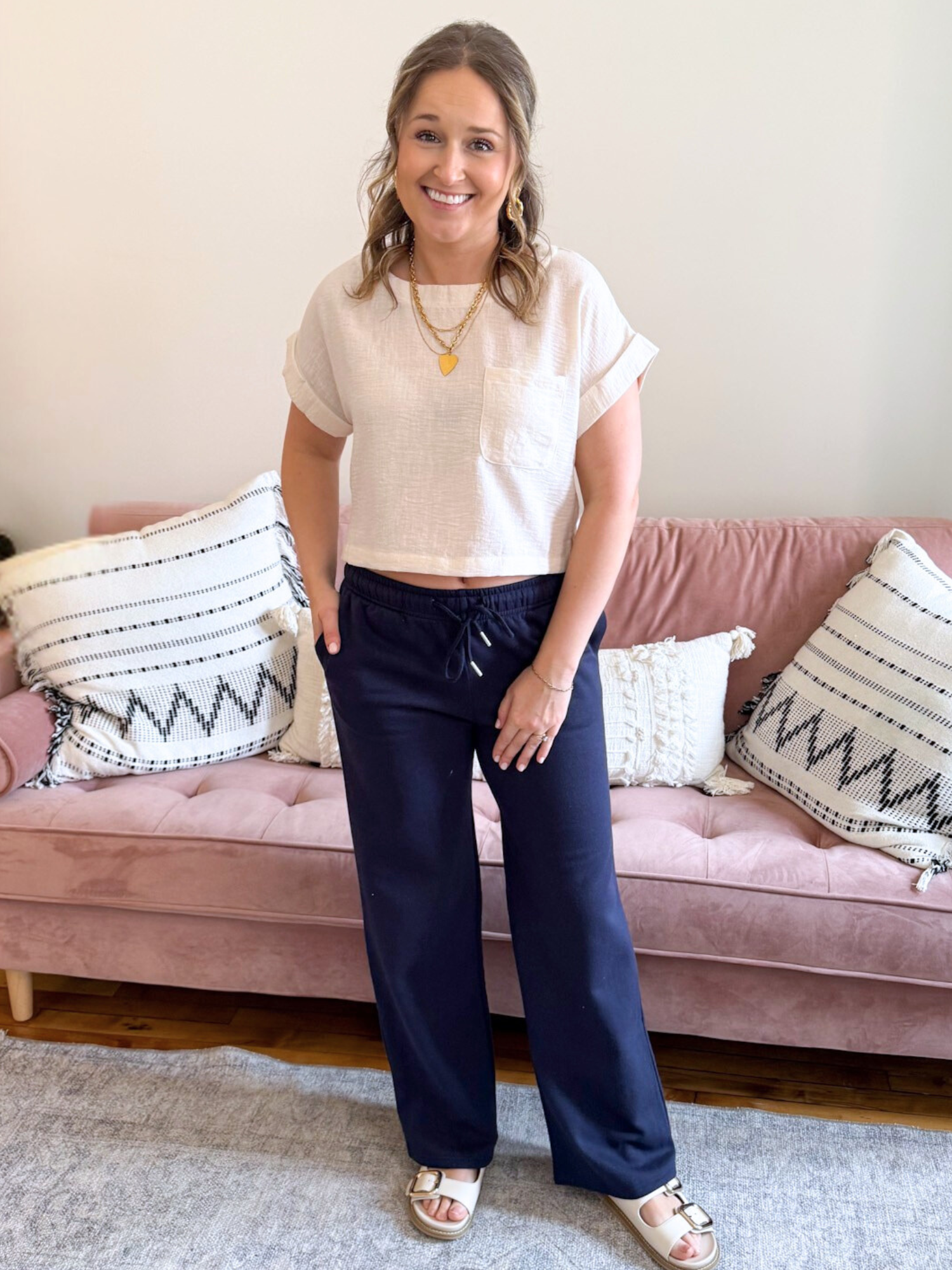 Reagan French Terry Pants - Navy - The Collective Rose