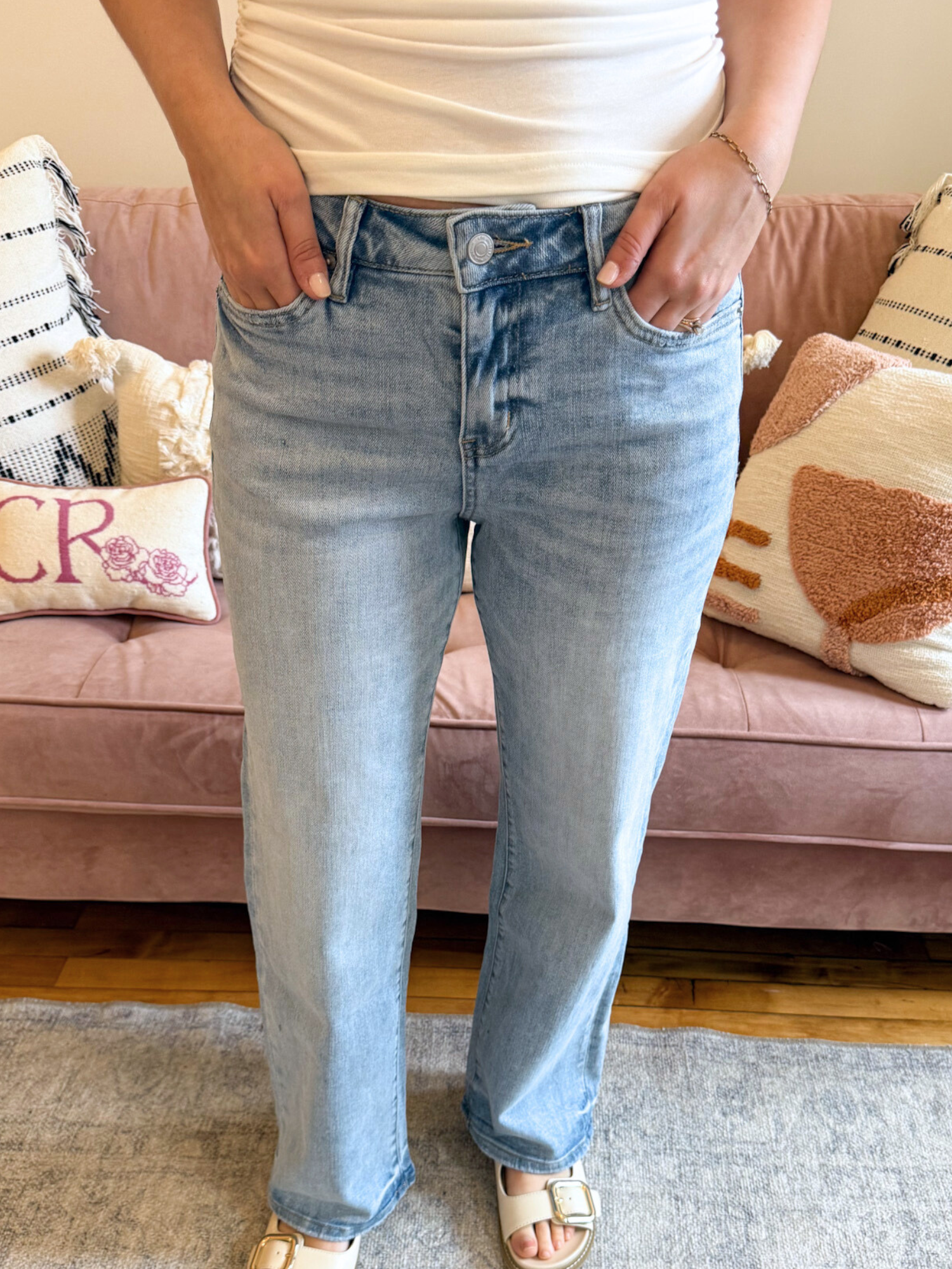 Mid Rise Straight Leg Jeans - The Collective Rose