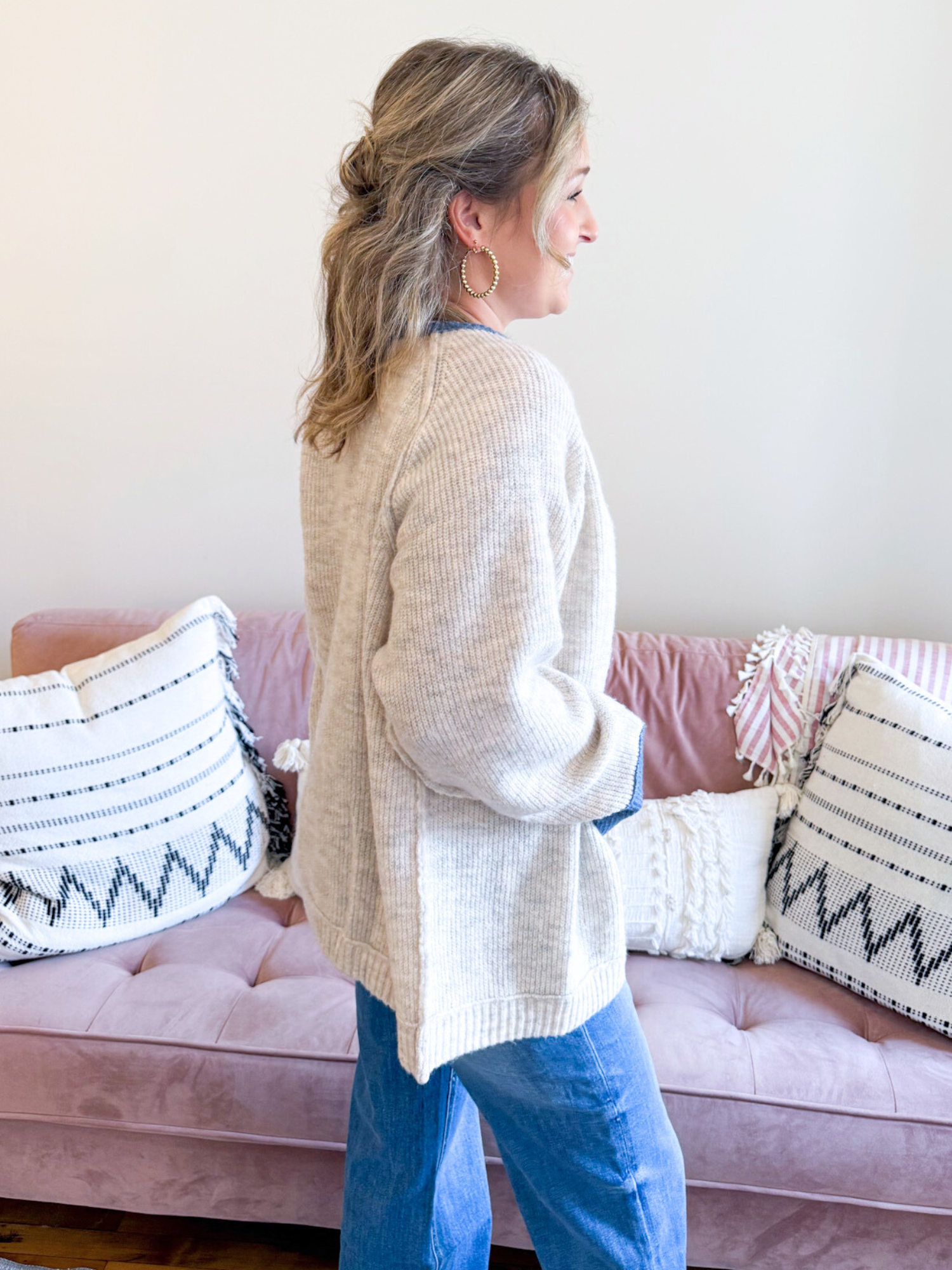 Shelbie Contrast Knit Cardigan - The Collective Rose