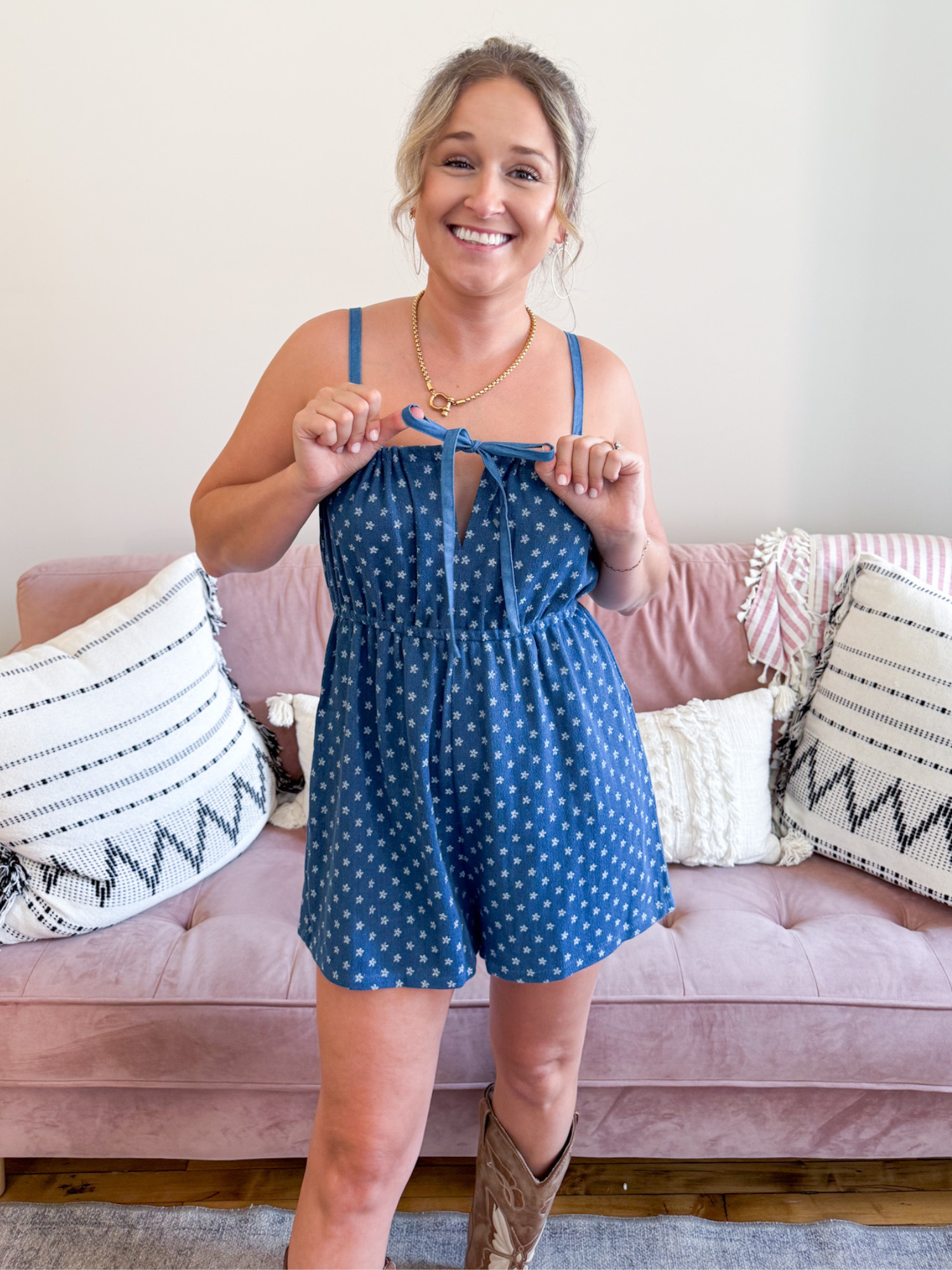 Hayden Flower Denim Romper - The Collective Rose
