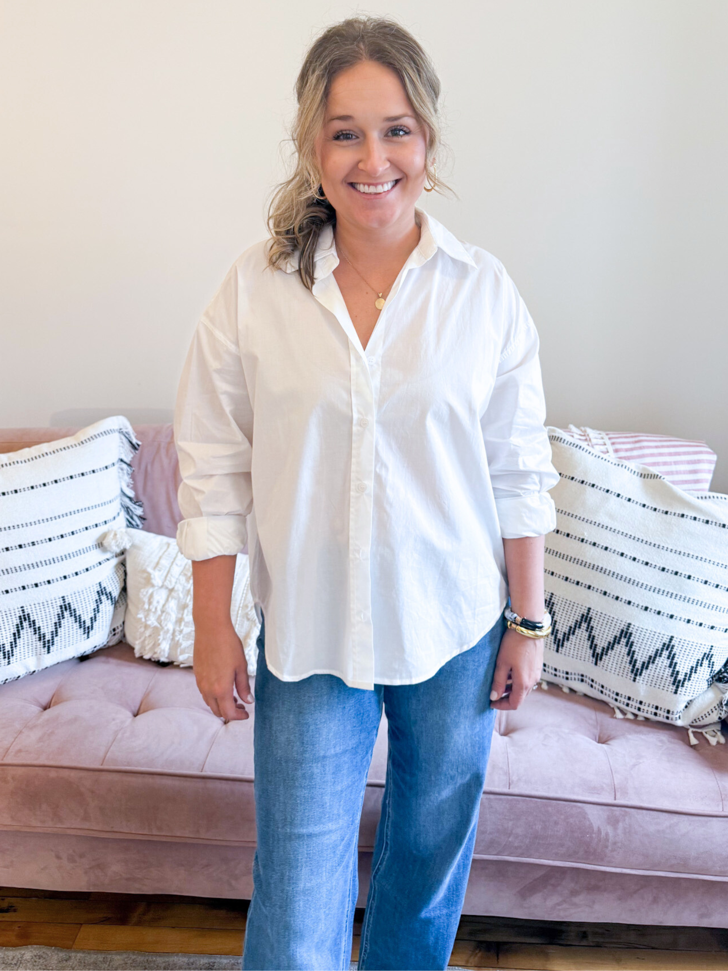 Gemma Oversized Poplin Button Up - The Collective Rose
