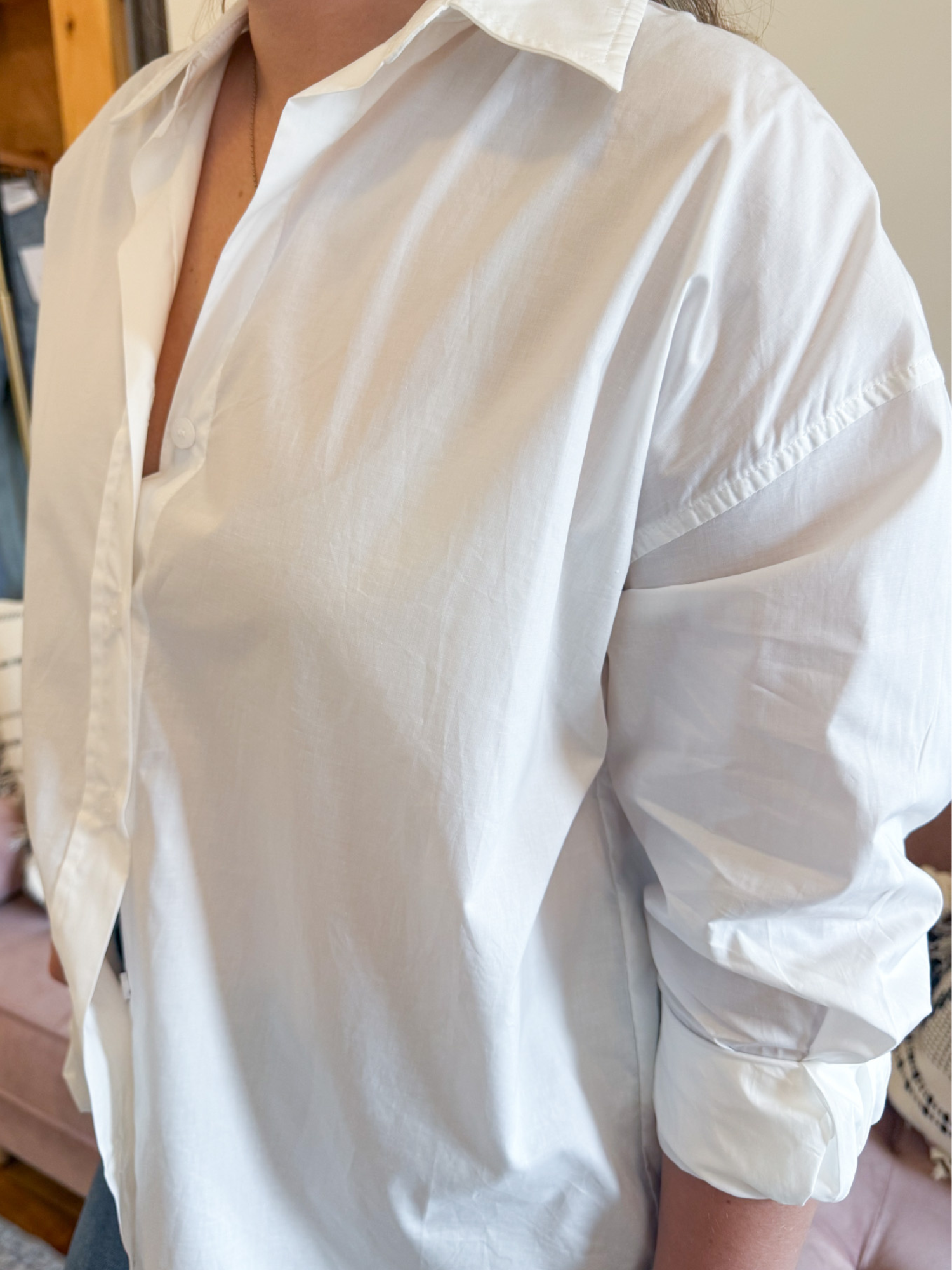Gemma Oversized Poplin Button Up - The Collective Rose
