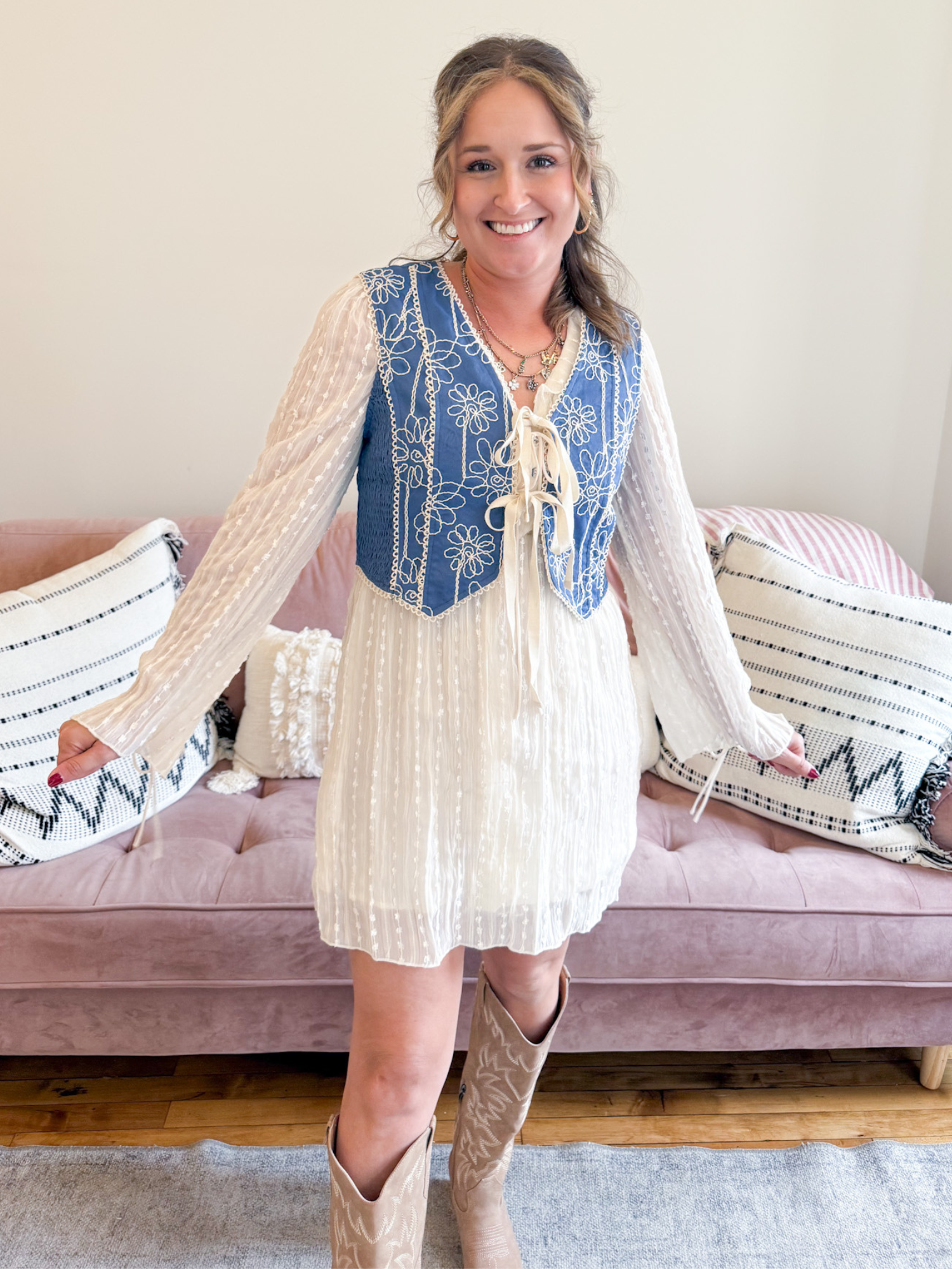 Maren Embroidered Ruffle Mini Dress - The Collective Rose