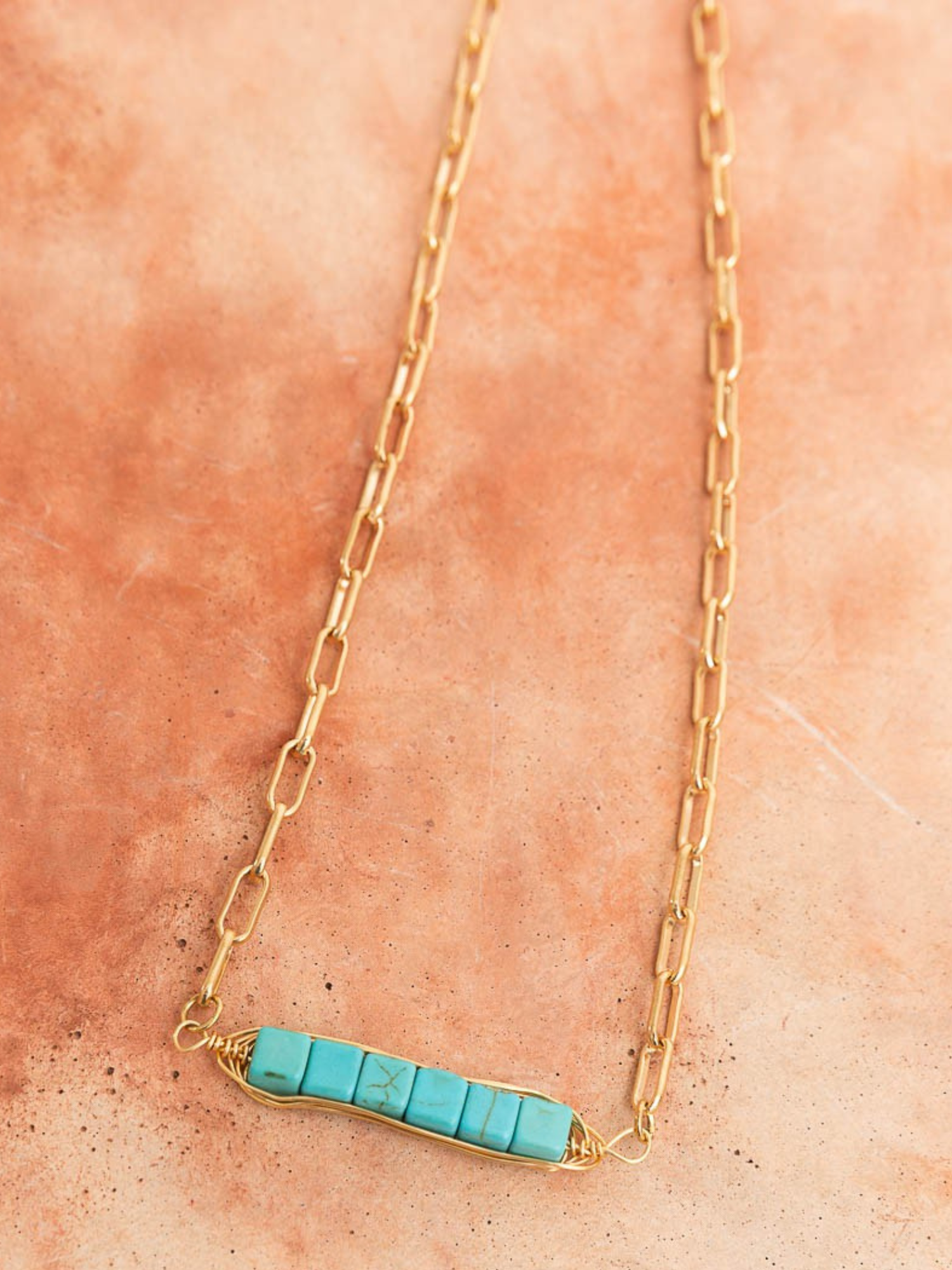 Turquoise & Gold Chain Necklace - The Collective Rose