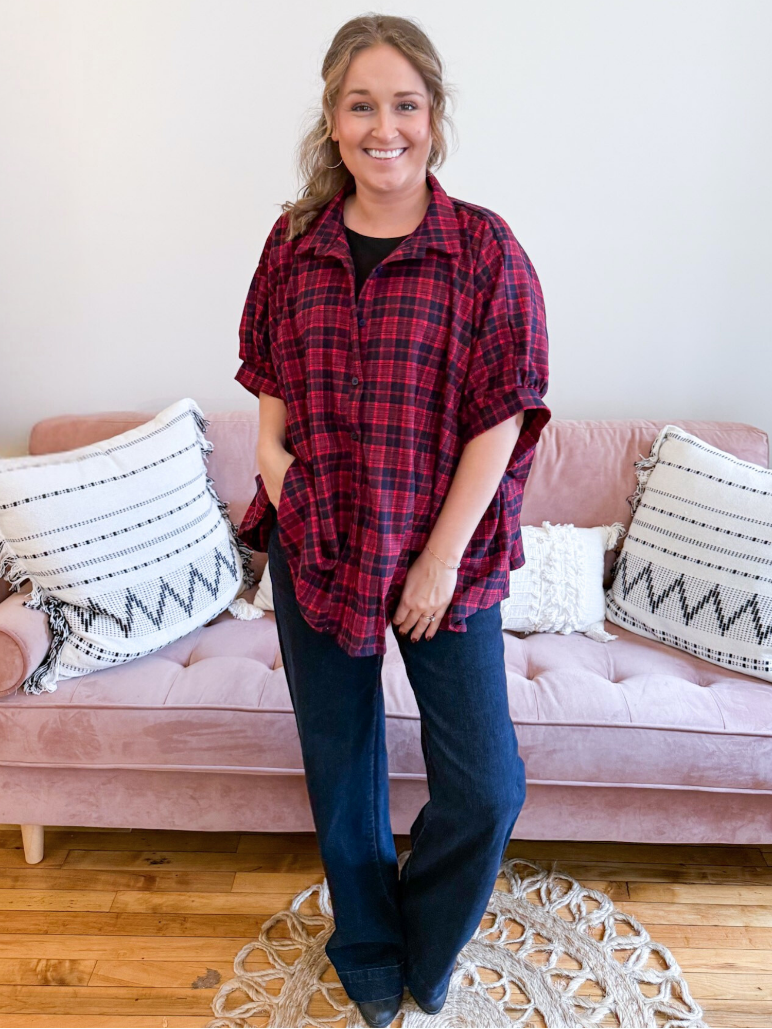 Marlowe Oversized Plaid Blouse - The Collective Rose