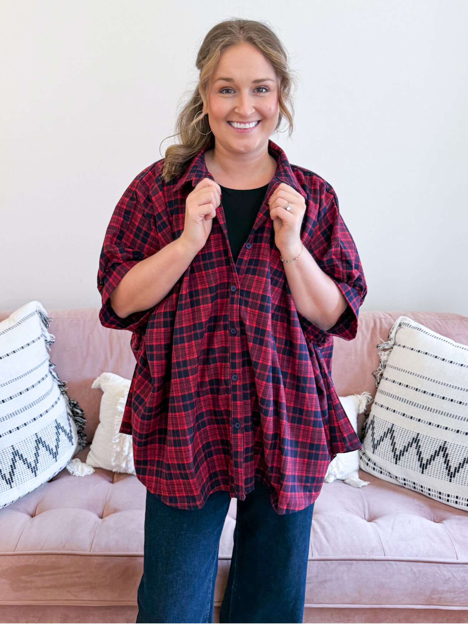 Marlowe Oversized Plaid Blouse - The Collective Rose