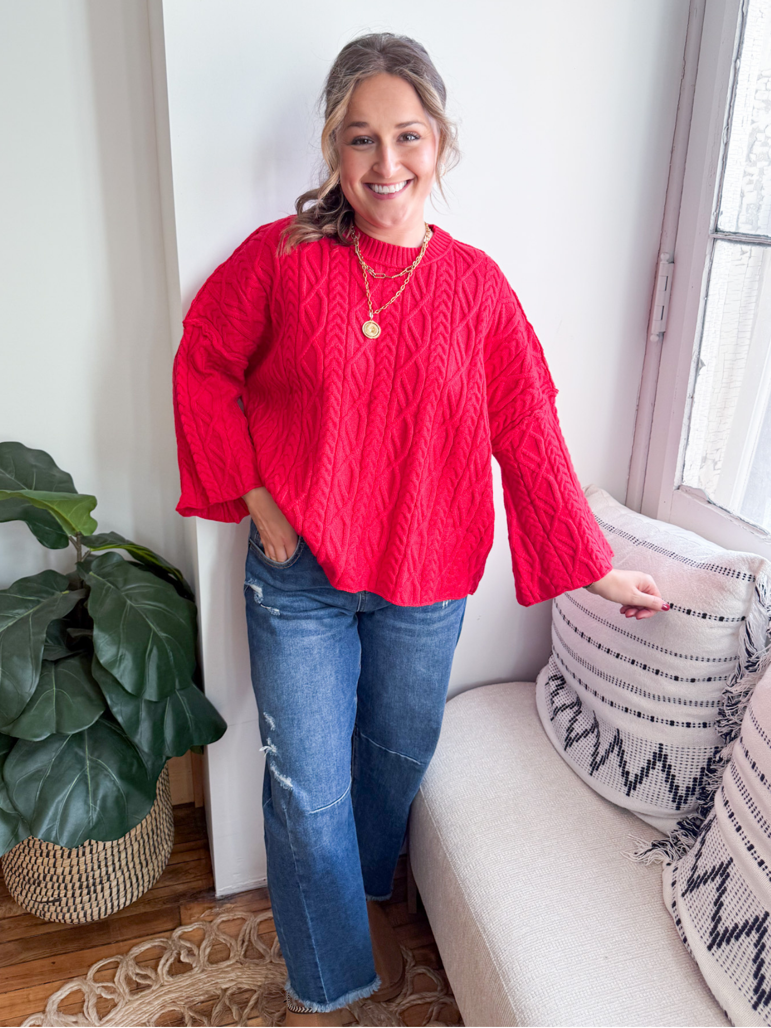 Rory Cable Knit Sweater - Red - The Collective Rose