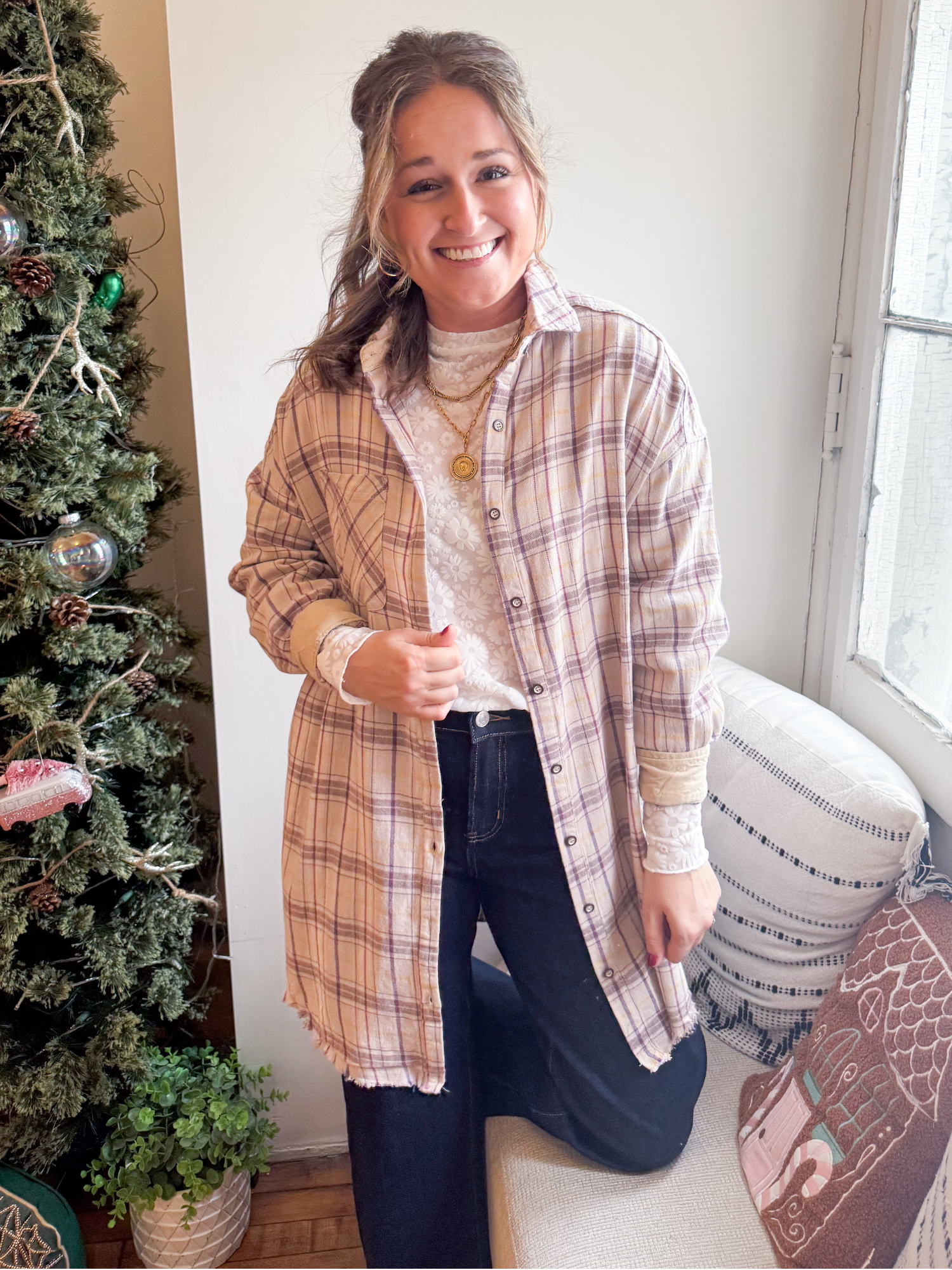 Mila Plaid Tunic Dress - Tan