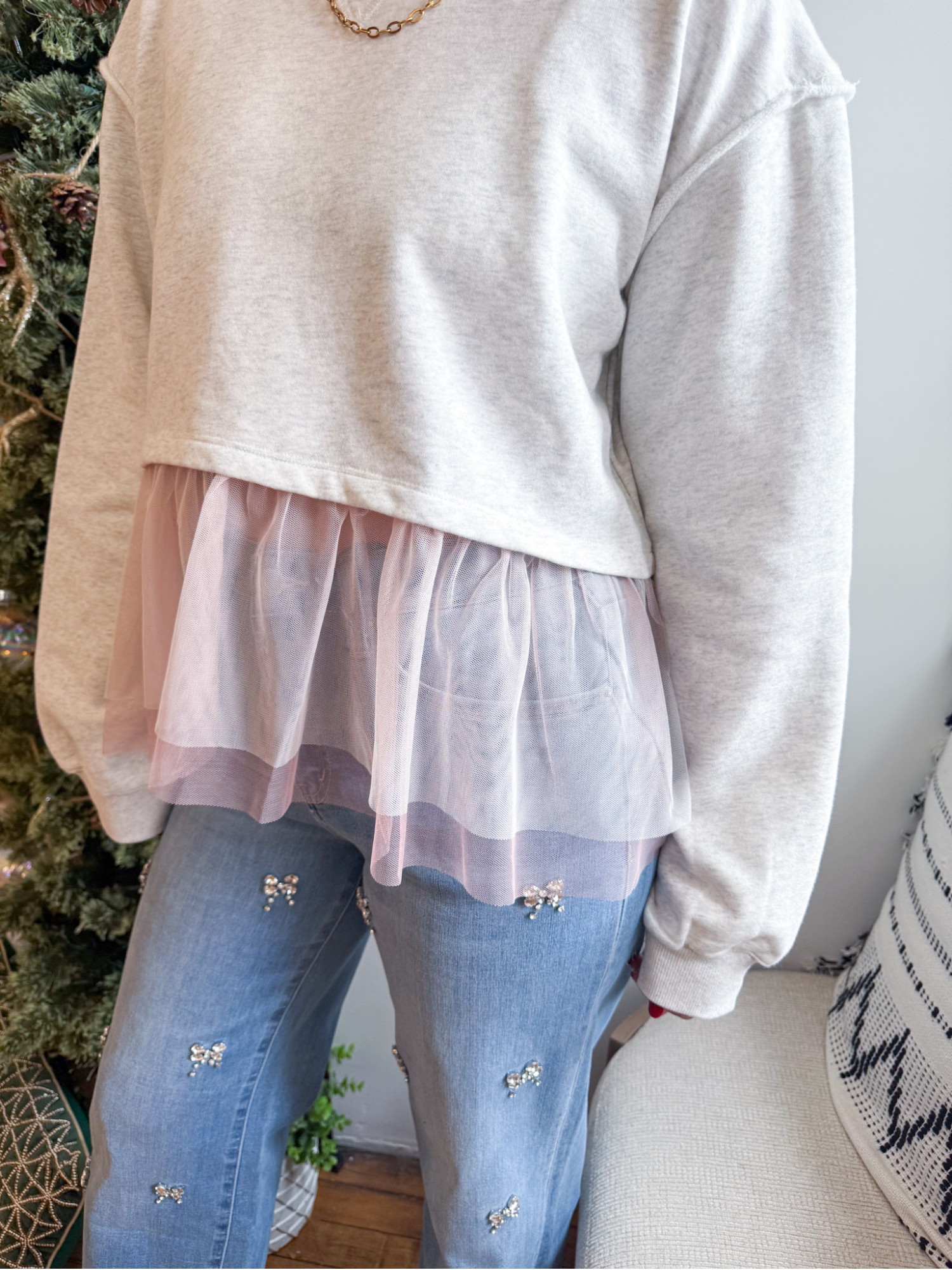 Kit Contrast Mesh Crewneck